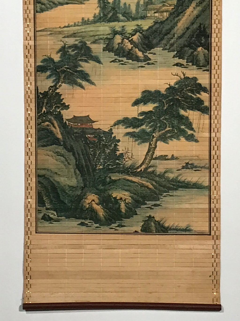 Japanese Bamboo Hanging Scroll Vtg Mountains River Sansui Kakejiku SC899