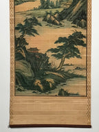 Japanese Bamboo Hanging Scroll Vtg Mountains River Sansui Kakejiku SC899