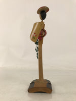 Japanese Bamboo Kokeshi Doll Vtg Figurine Woman Rice Spike Round Hat KF754