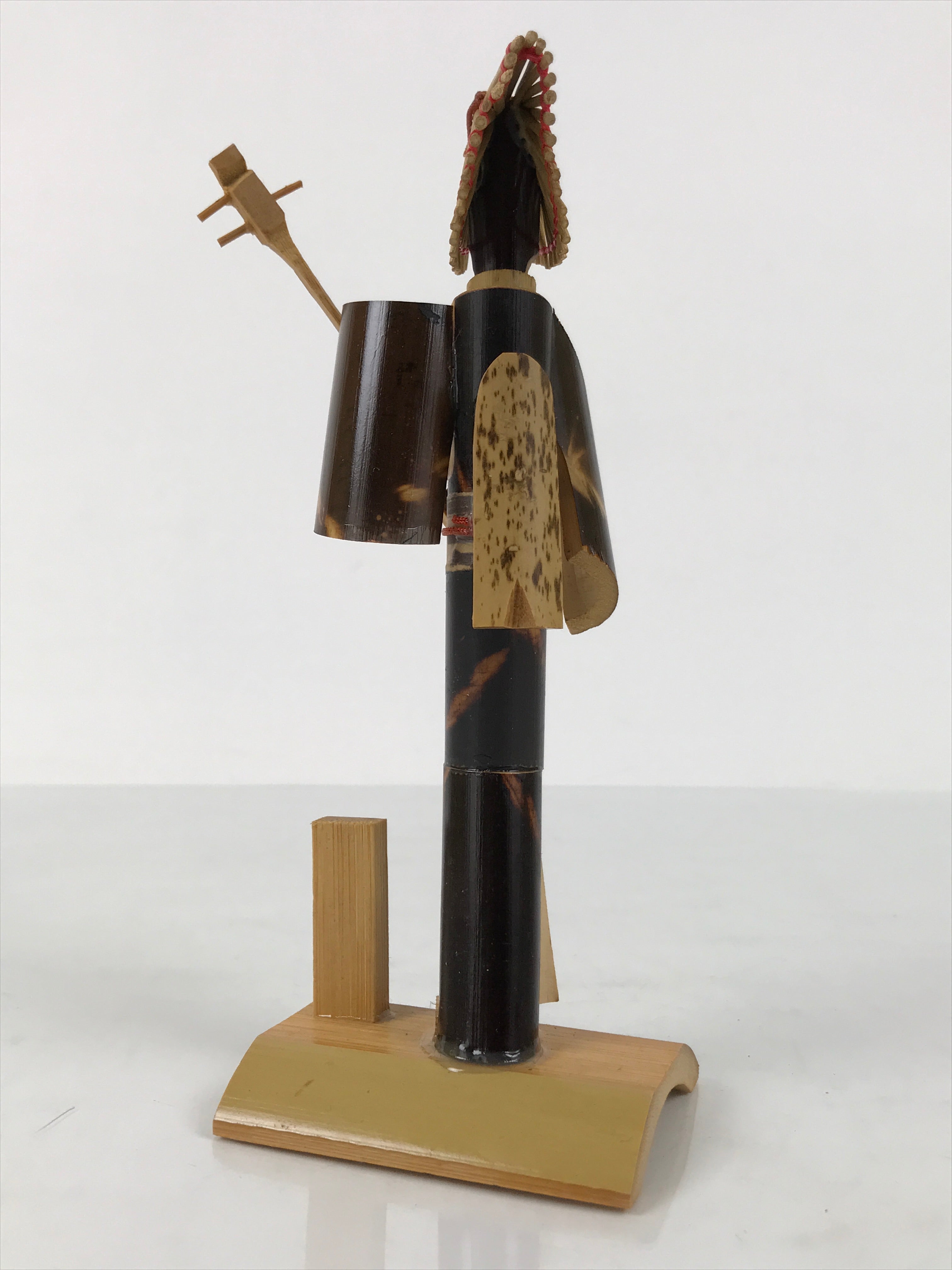 Japanese Bamboo Kokeshi Doll Vtg Kimono Woman Echizen Ningyo Shamisen KF818