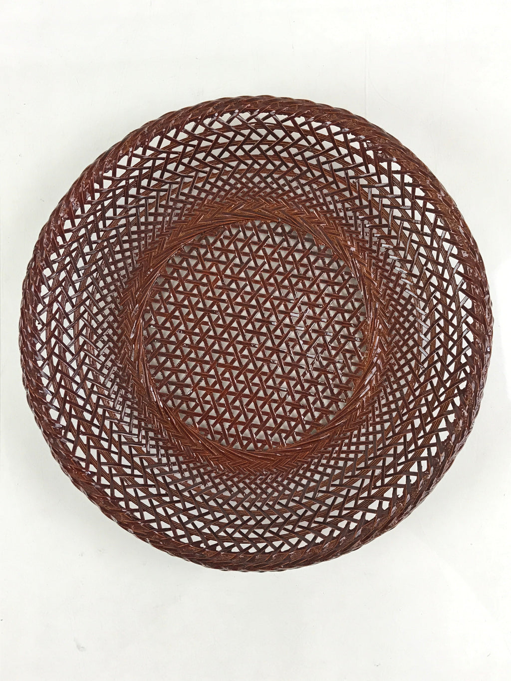 Japanese Bamboo Lacquerware Basket Vtg Woven Small Round Brown Morikago UR983