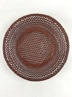 Japanese Bamboo Lacquerware Basket Vtg Woven Small Round Brown Morikago UR983