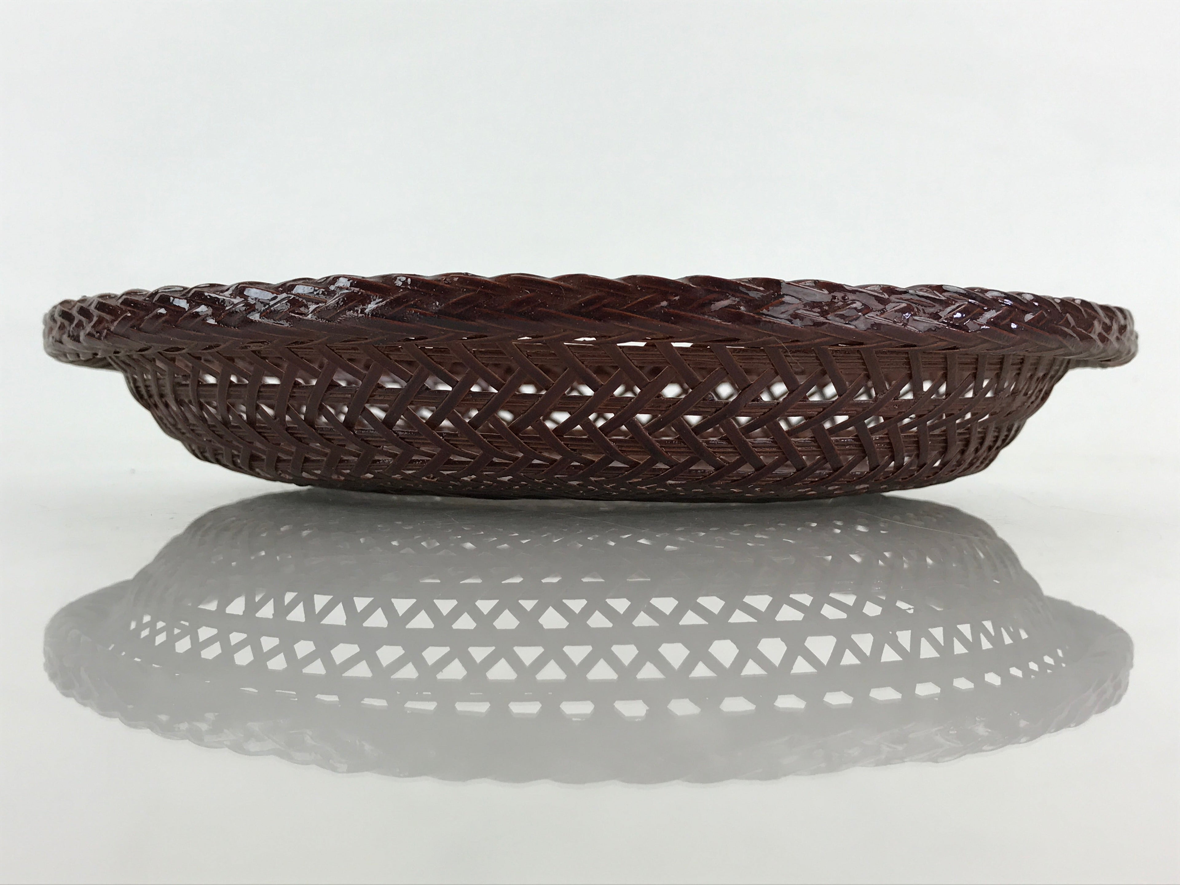 Japanese Bamboo Lacquerware Basket Vtg Woven Small Round Brown Morikago UR983