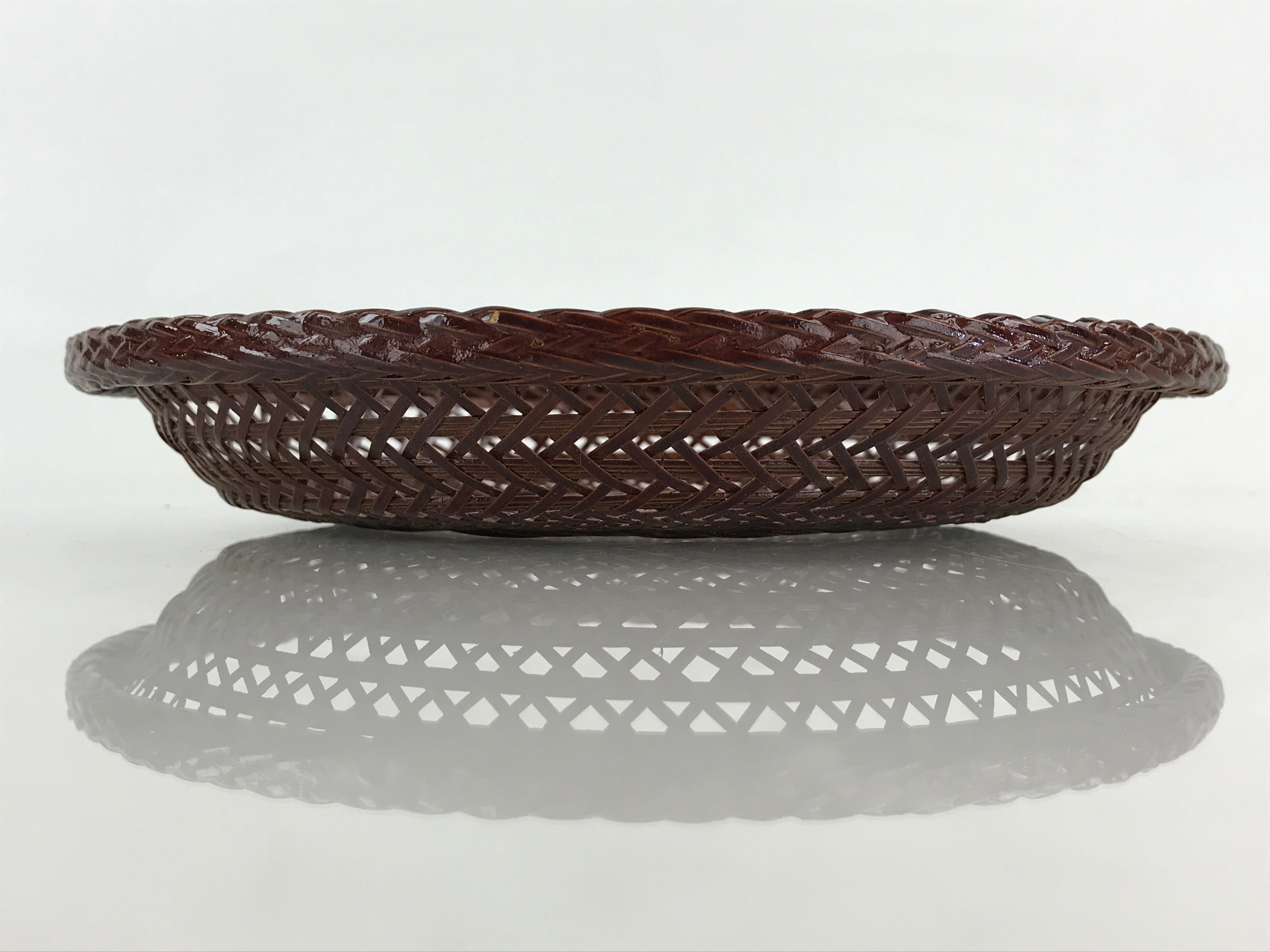 Japanese Bamboo Lacquerware Basket Vtg Woven Small Round Brown Morikago UR983