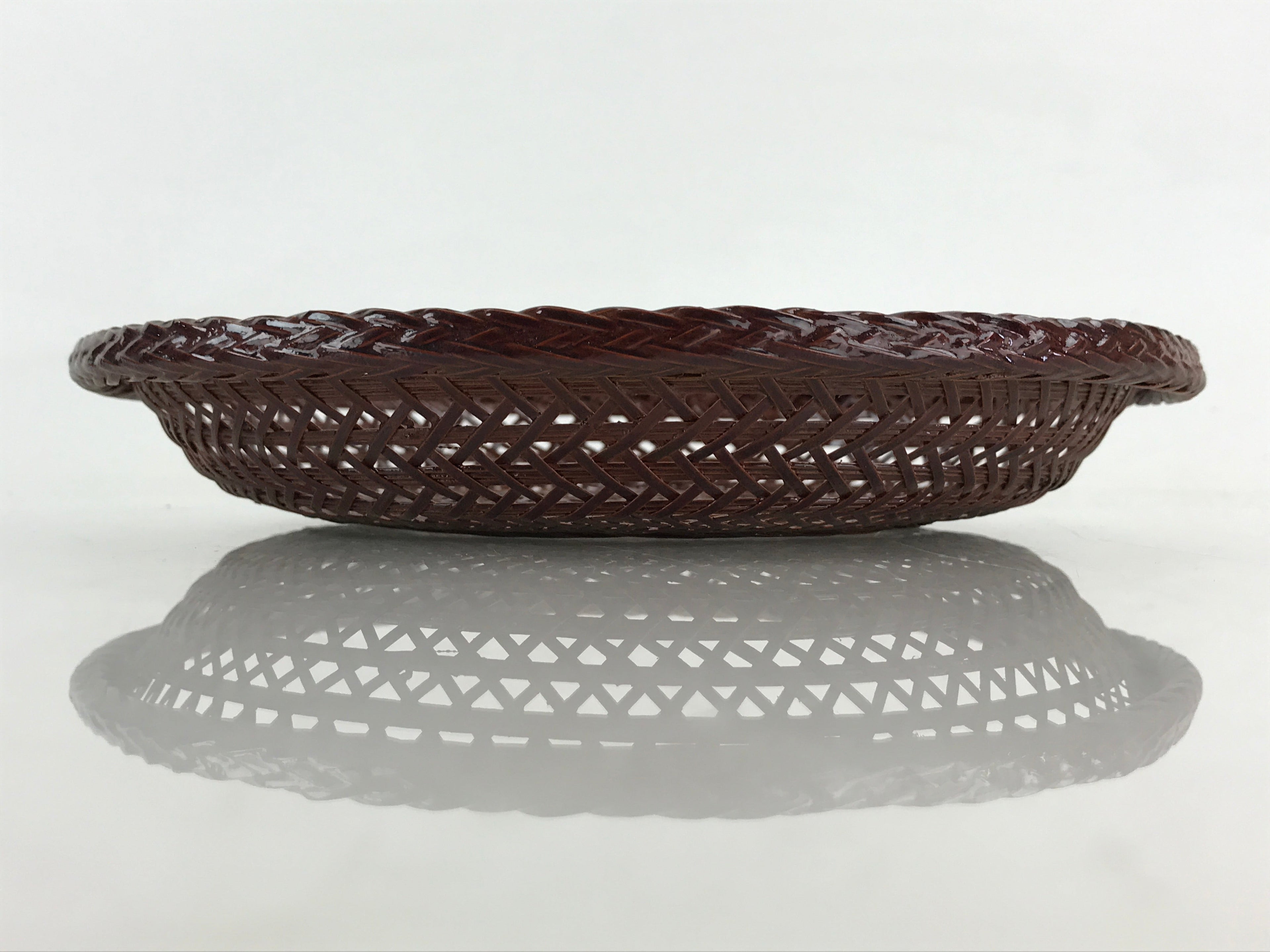Japanese Bamboo Lacquerware Basket Vtg Woven Small Round Brown Morikago UR983
