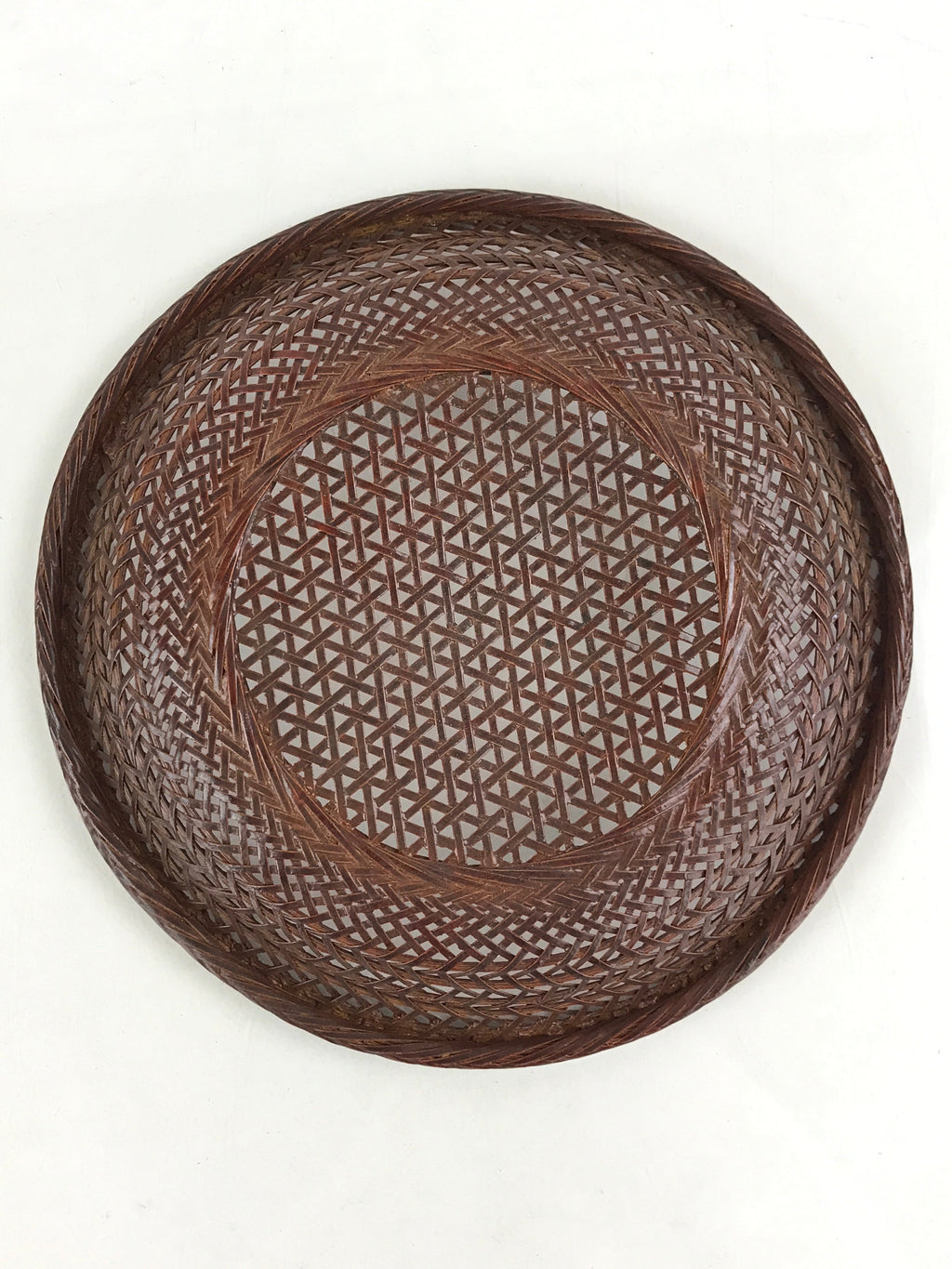 Japanese Bamboo Lacquerware Basket Vtg Woven Small Round Brown Morikago UR983