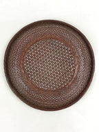 Japanese Bamboo Lacquerware Basket Vtg Woven Small Round Brown Morikago UR983