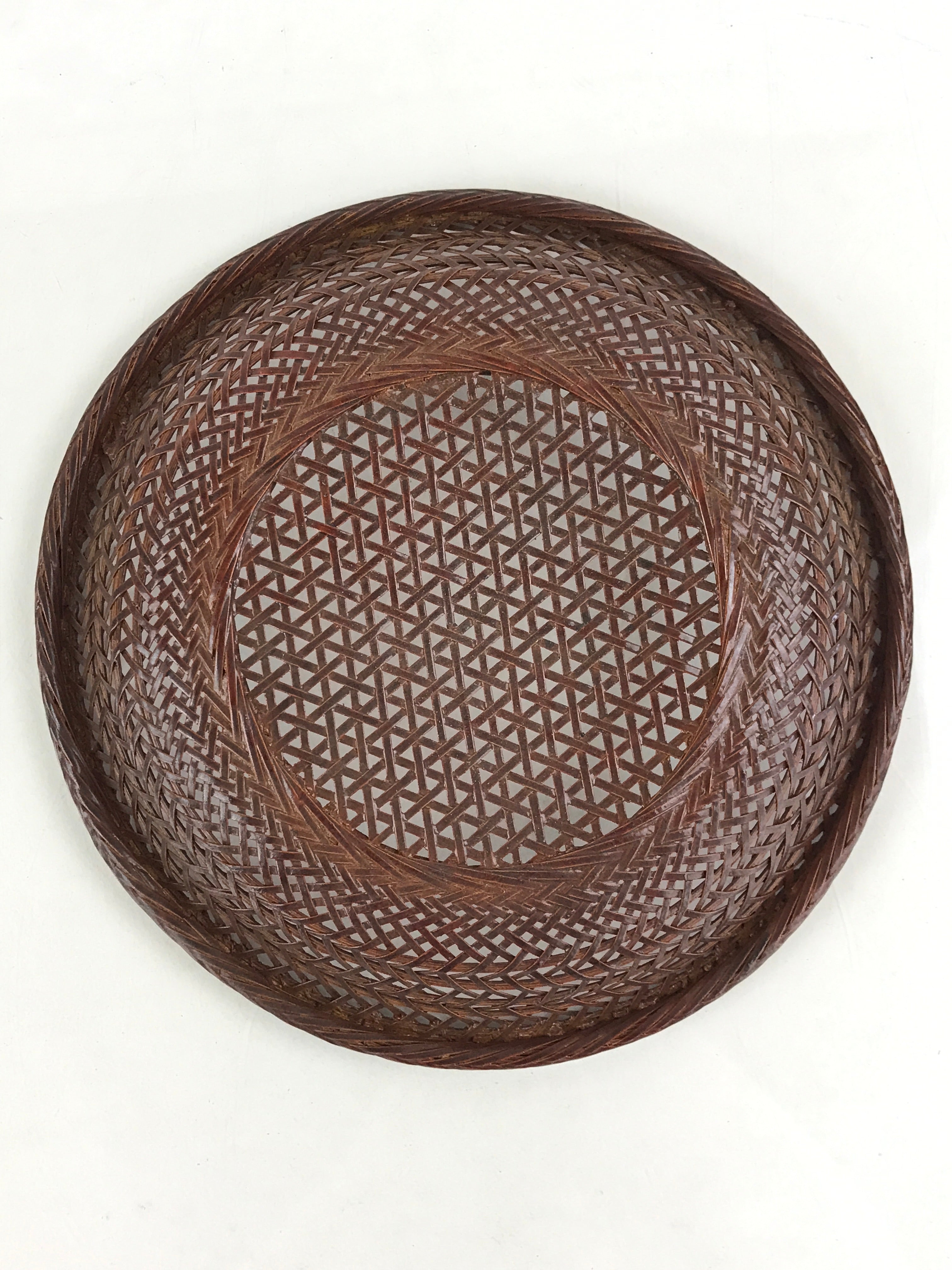 Japanese Bamboo Lacquerware Basket Vtg Woven Small Round Brown Morikago UR983