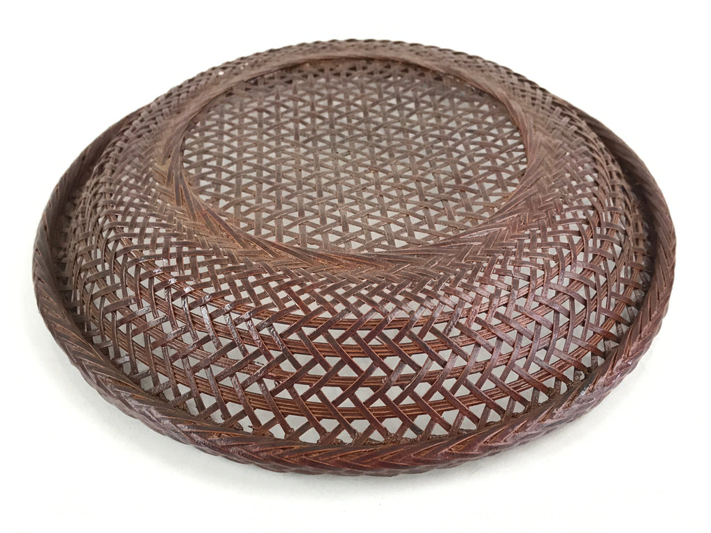 Japanese Bamboo Lacquerware Basket Vtg Woven Small Round Brown Morikago UR983