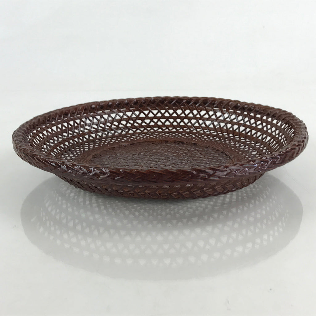 Japanese Bamboo Lacquerware Basket Vtg Woven Small Round Brown Morikago UR983