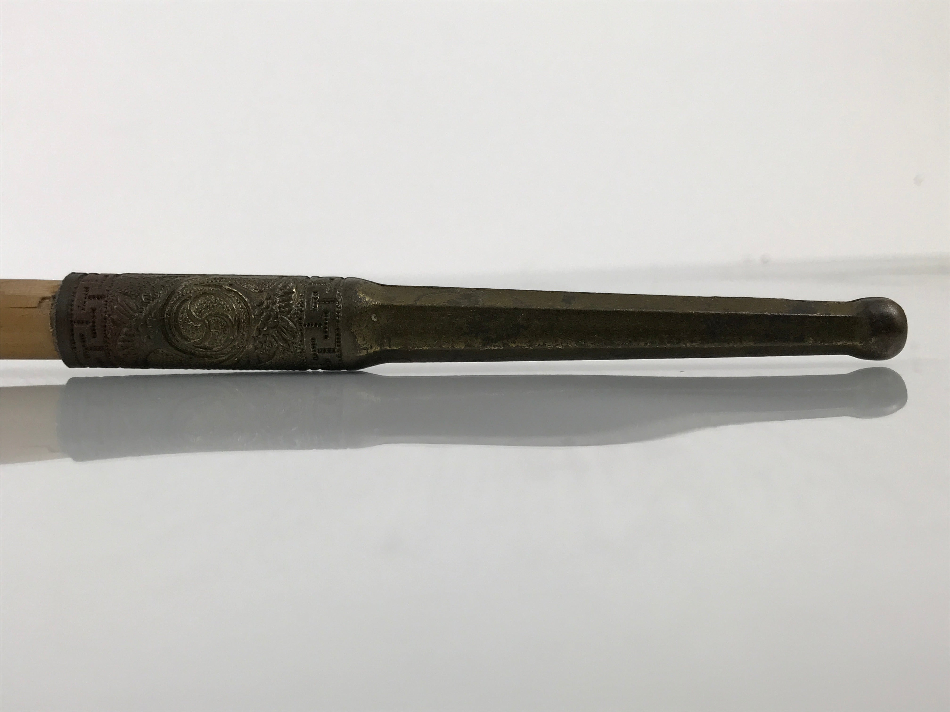 Japanese Bamboo Metal Large Traditional Kiseru Pipe Vtg Crane Mon Design JK912