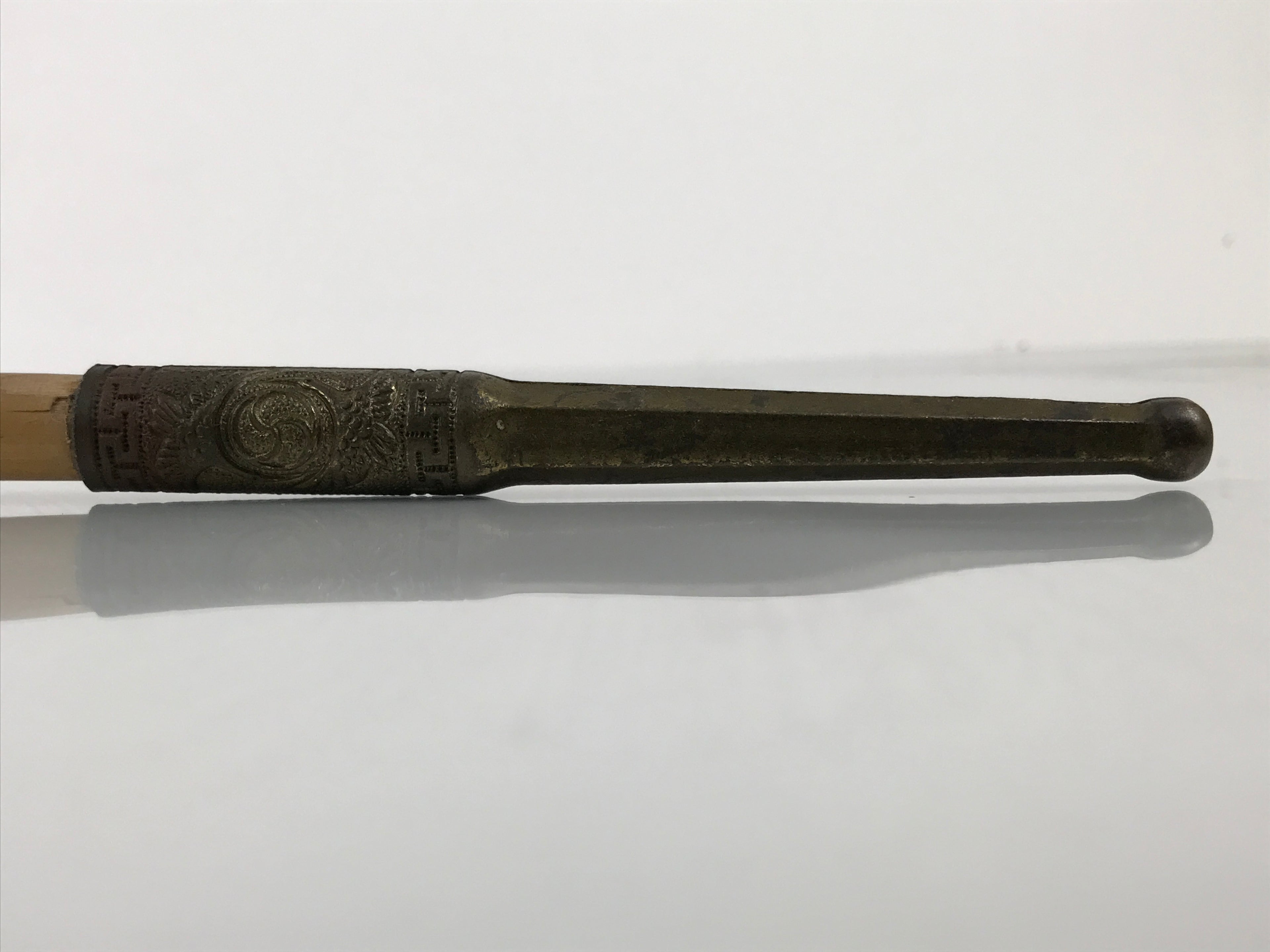 Japanese Bamboo Metal Large Traditional Kiseru Pipe Vtg Crane Mon Design JK912