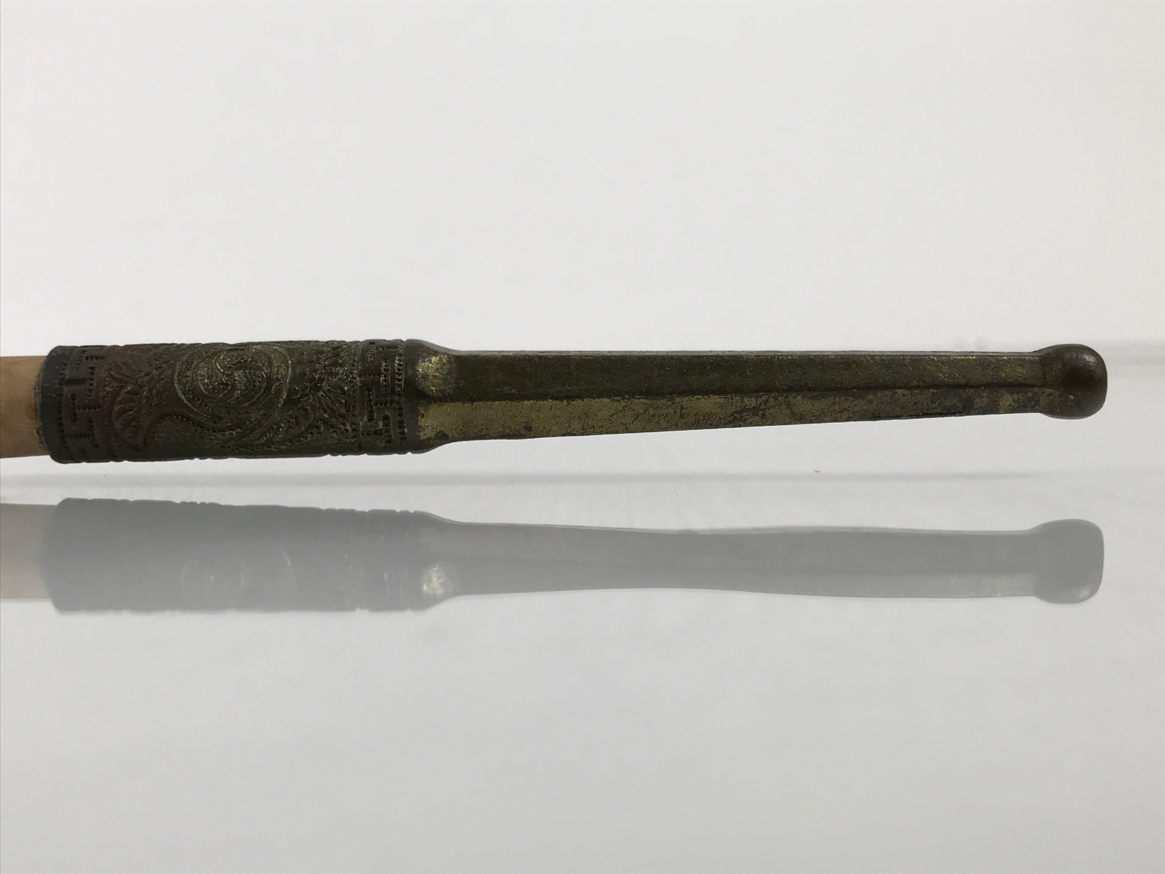 Japanese Bamboo Metal Large Traditional Kiseru Pipe Vtg Crane Mon Design JK912