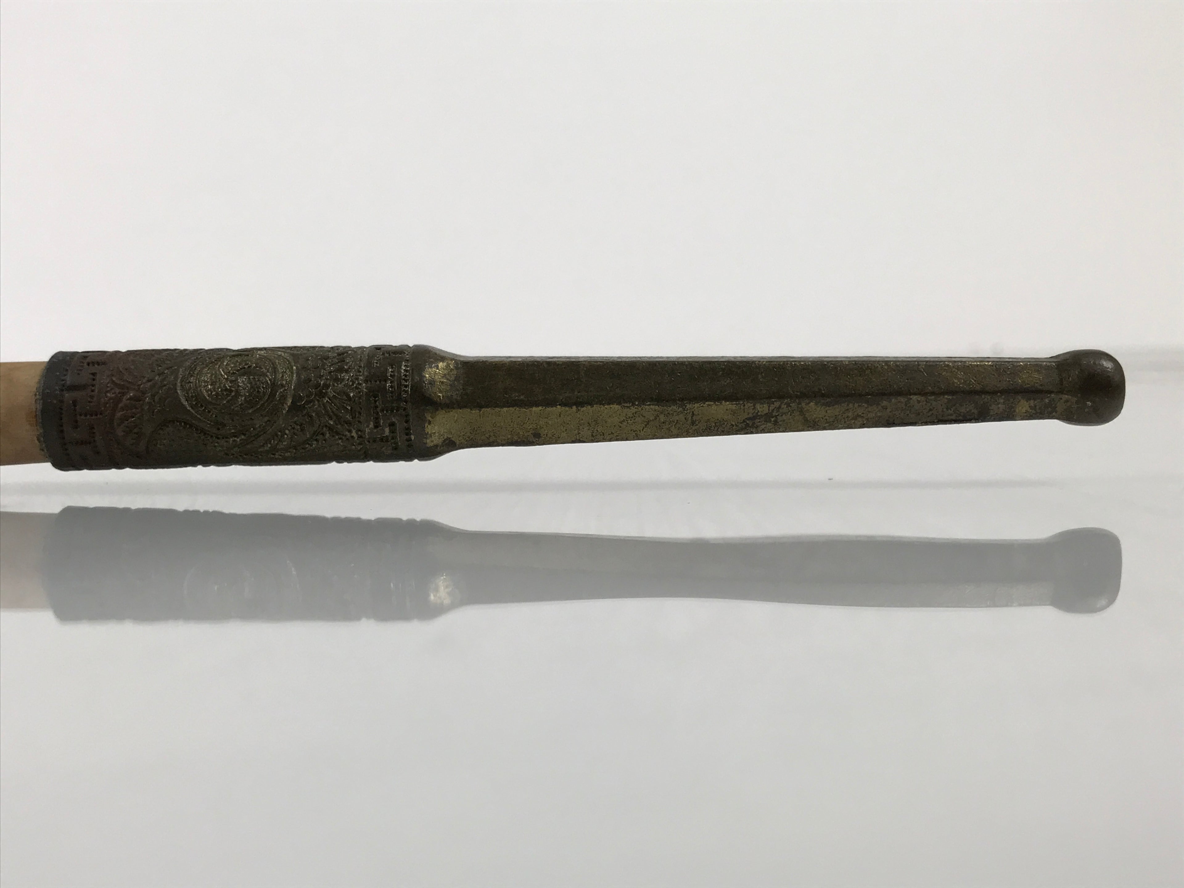 Japanese Bamboo Metal Large Traditional Kiseru Pipe Vtg Crane Mon Design JK912