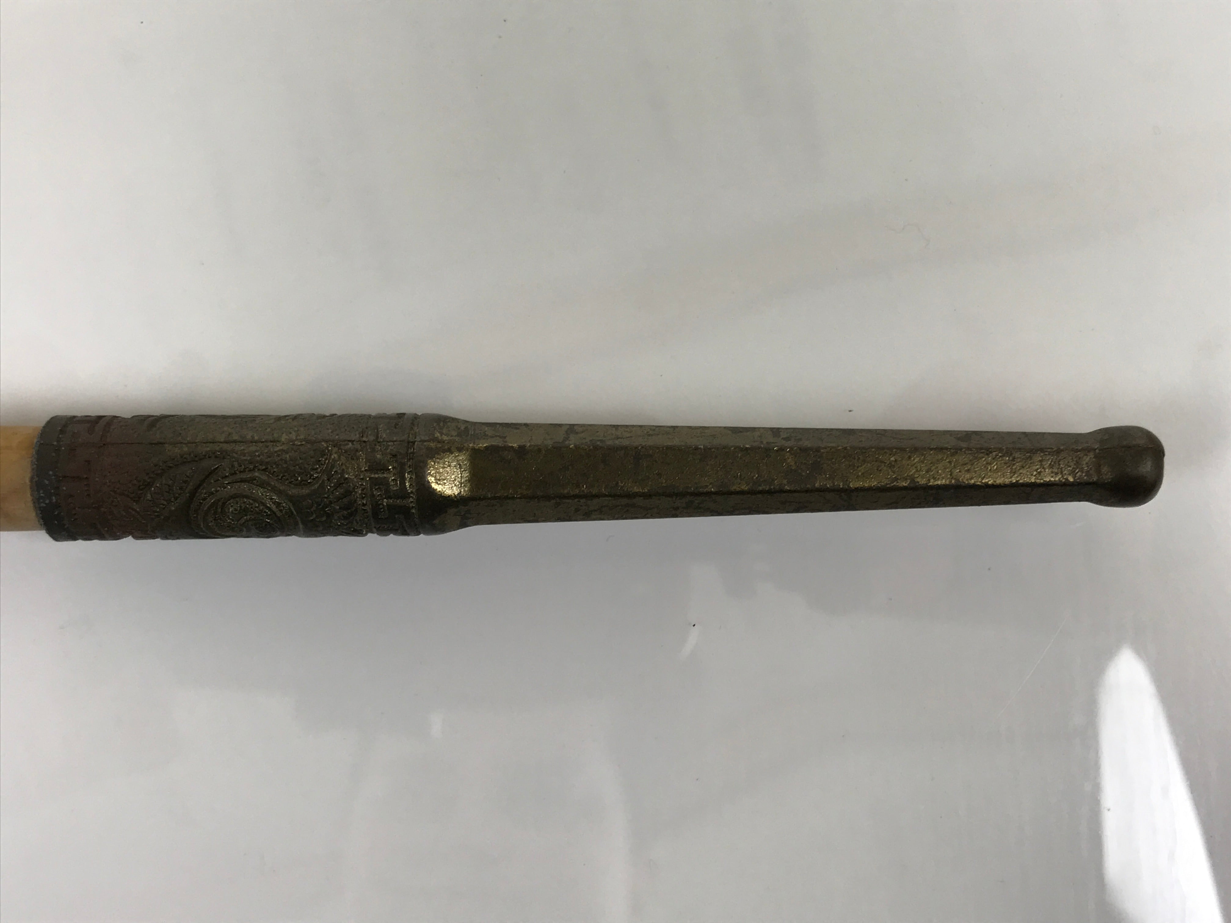 Japanese Bamboo Metal Large Traditional Kiseru Pipe Vtg Crane Mon Design JK912