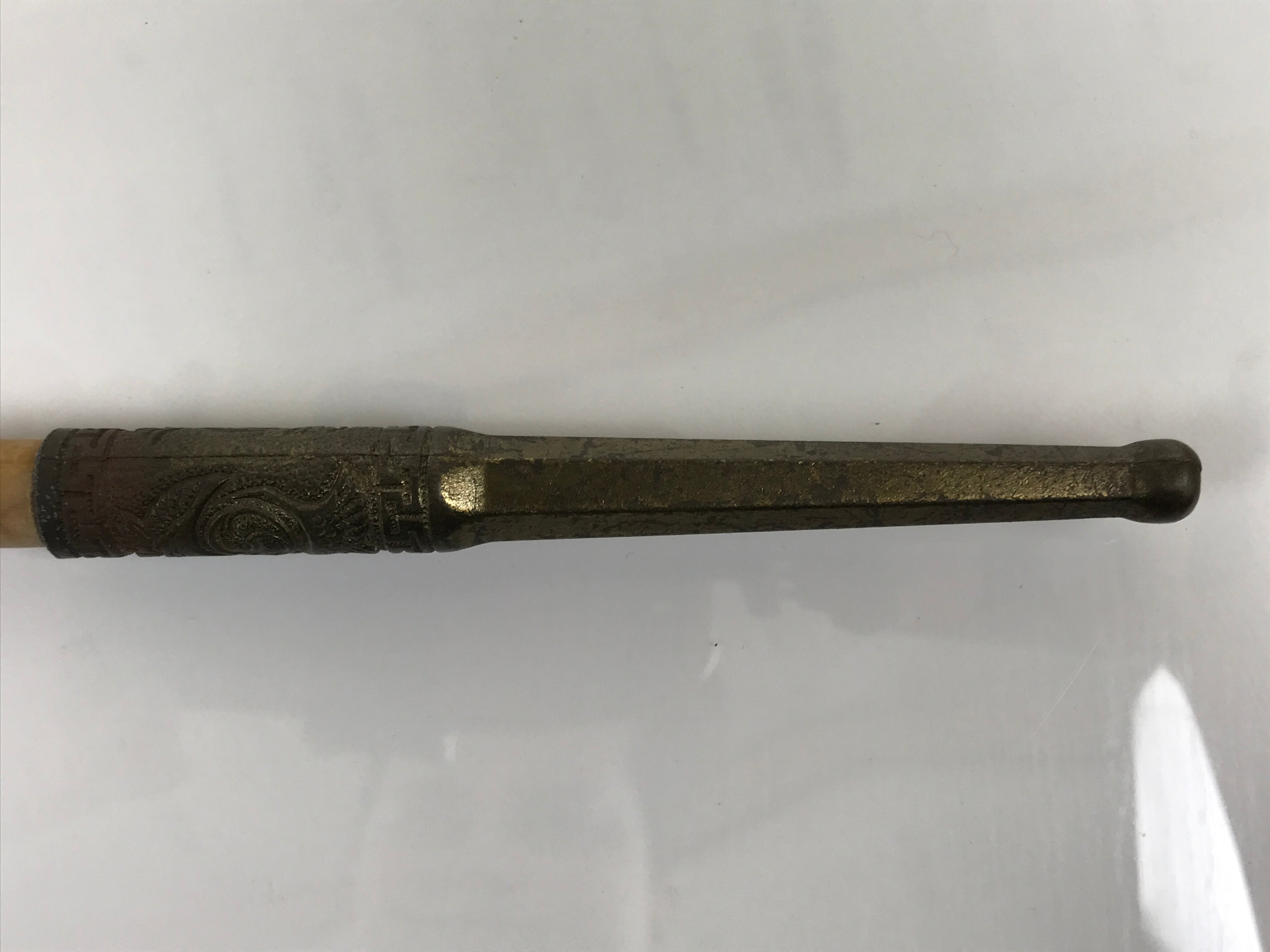 Japanese Bamboo Metal Large Traditional Kiseru Pipe Vtg Crane Mon Design JK912