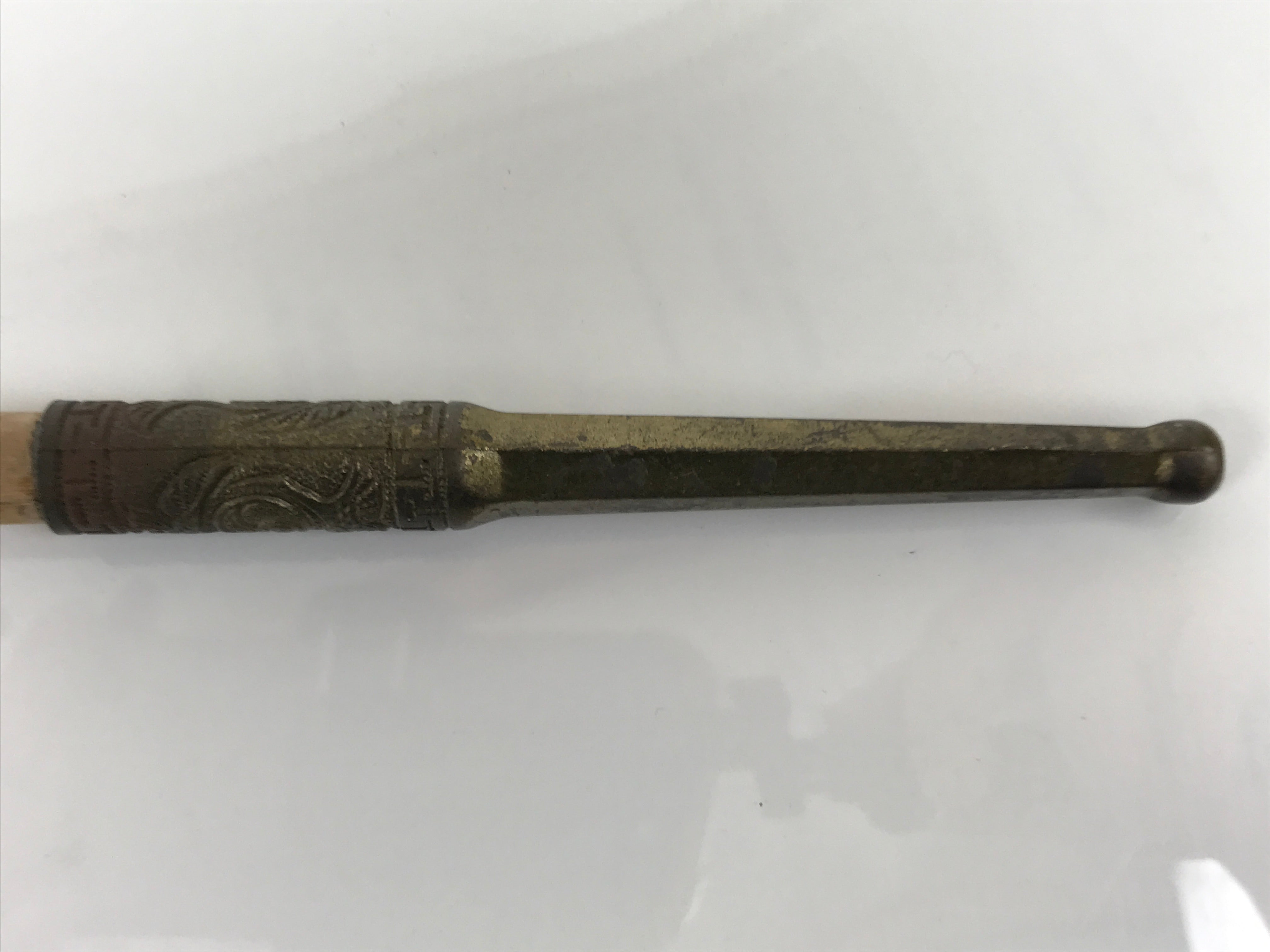 Japanese Bamboo Metal Large Traditional Kiseru Pipe Vtg Crane Mon Design JK912