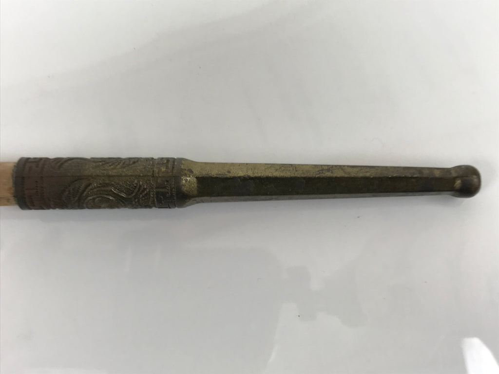 Japanese Bamboo Metal Large Traditional Kiseru Pipe Vtg Crane Mon Design JK912