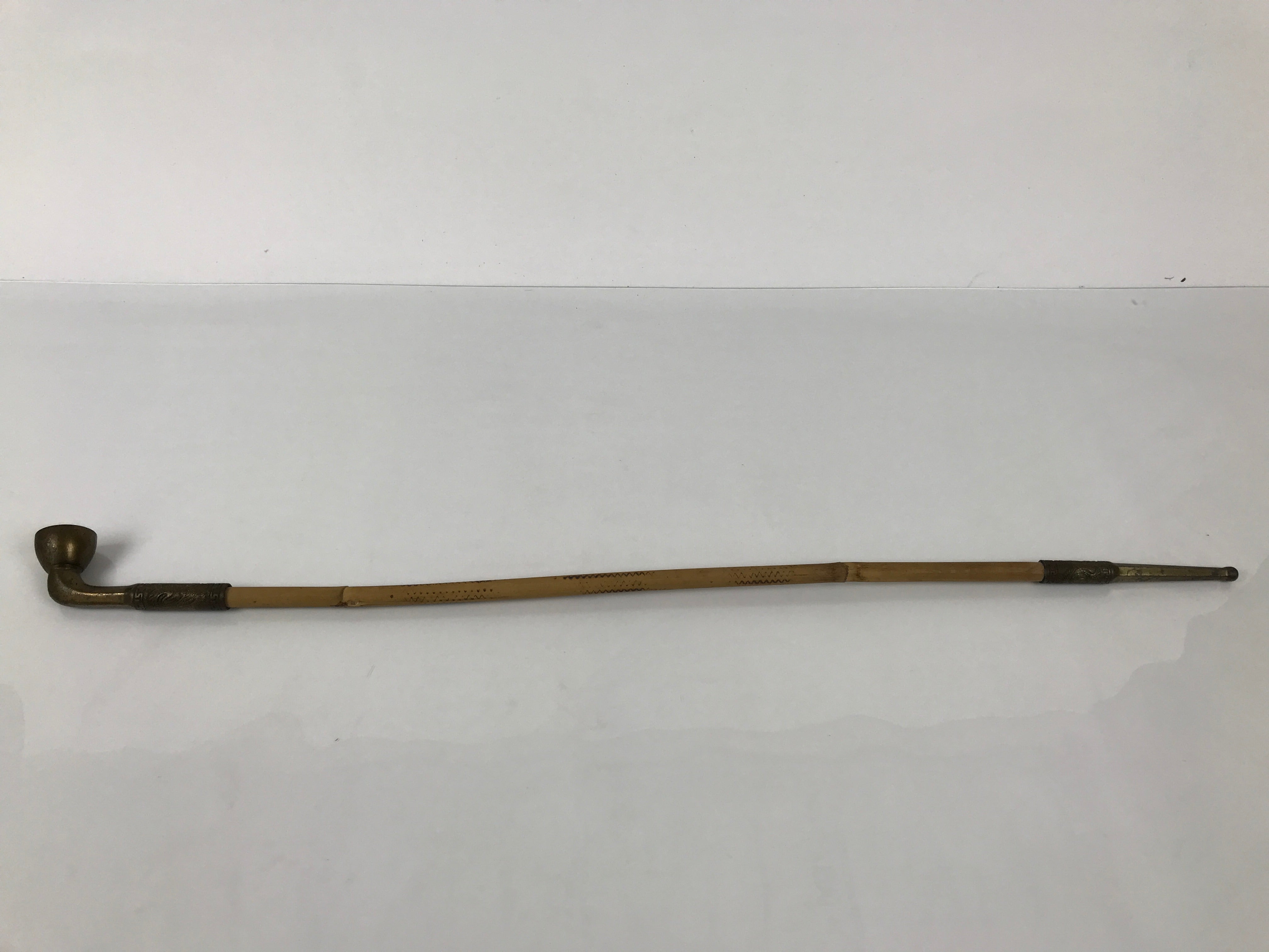 Japanese Bamboo Metal Large Traditional Kiseru Pipe Vtg Crane Mon Design JK912