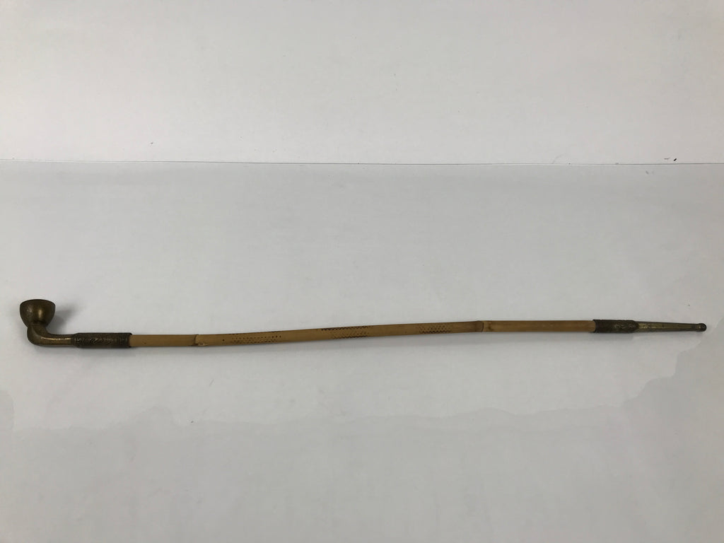 Japanese Bamboo Metal Large Traditional Kiseru Pipe Vtg Crane Mon Design JK912