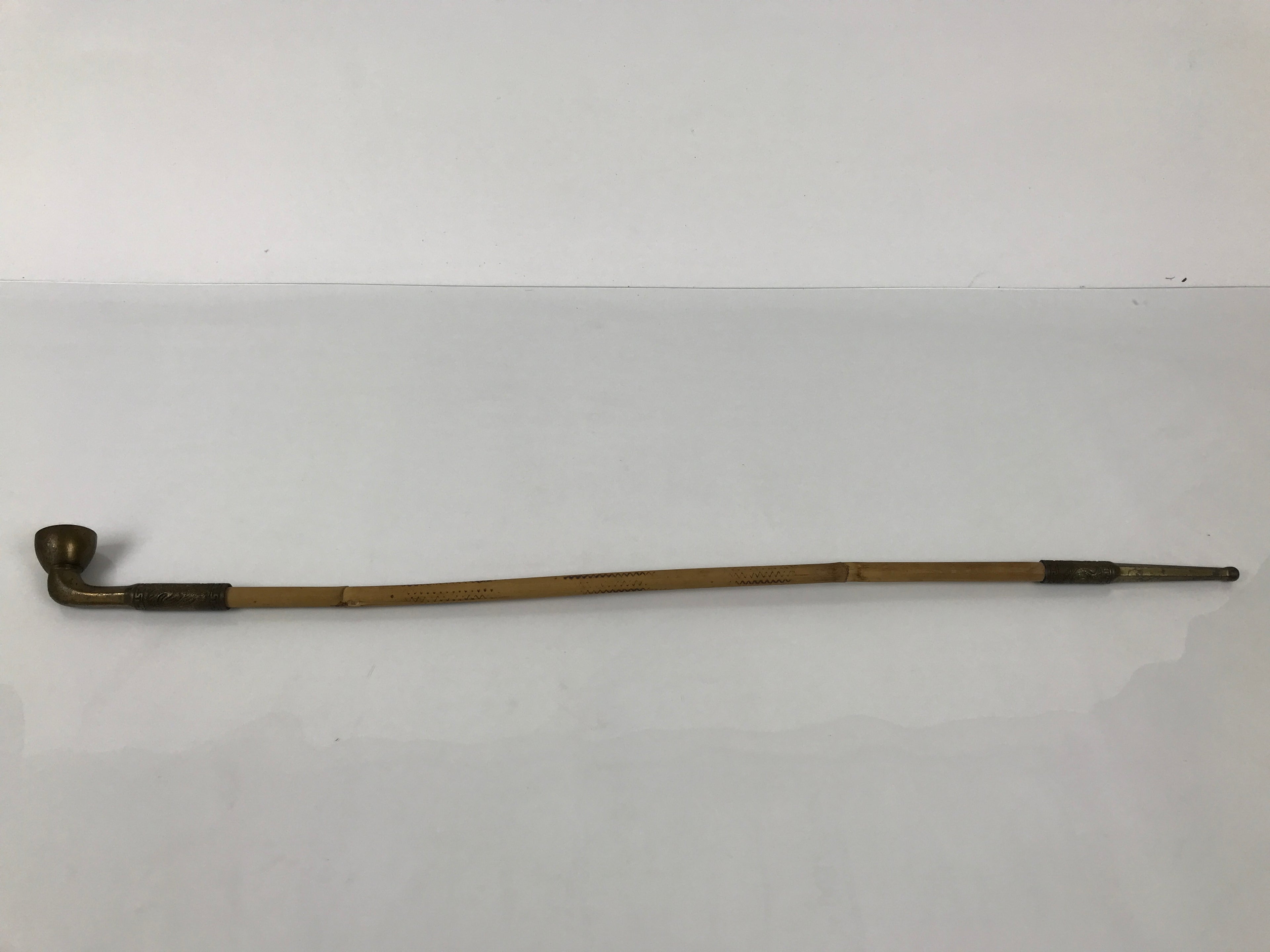 Japanese Bamboo Metal Large Traditional Kiseru Pipe Vtg Crane Mon Design JK912