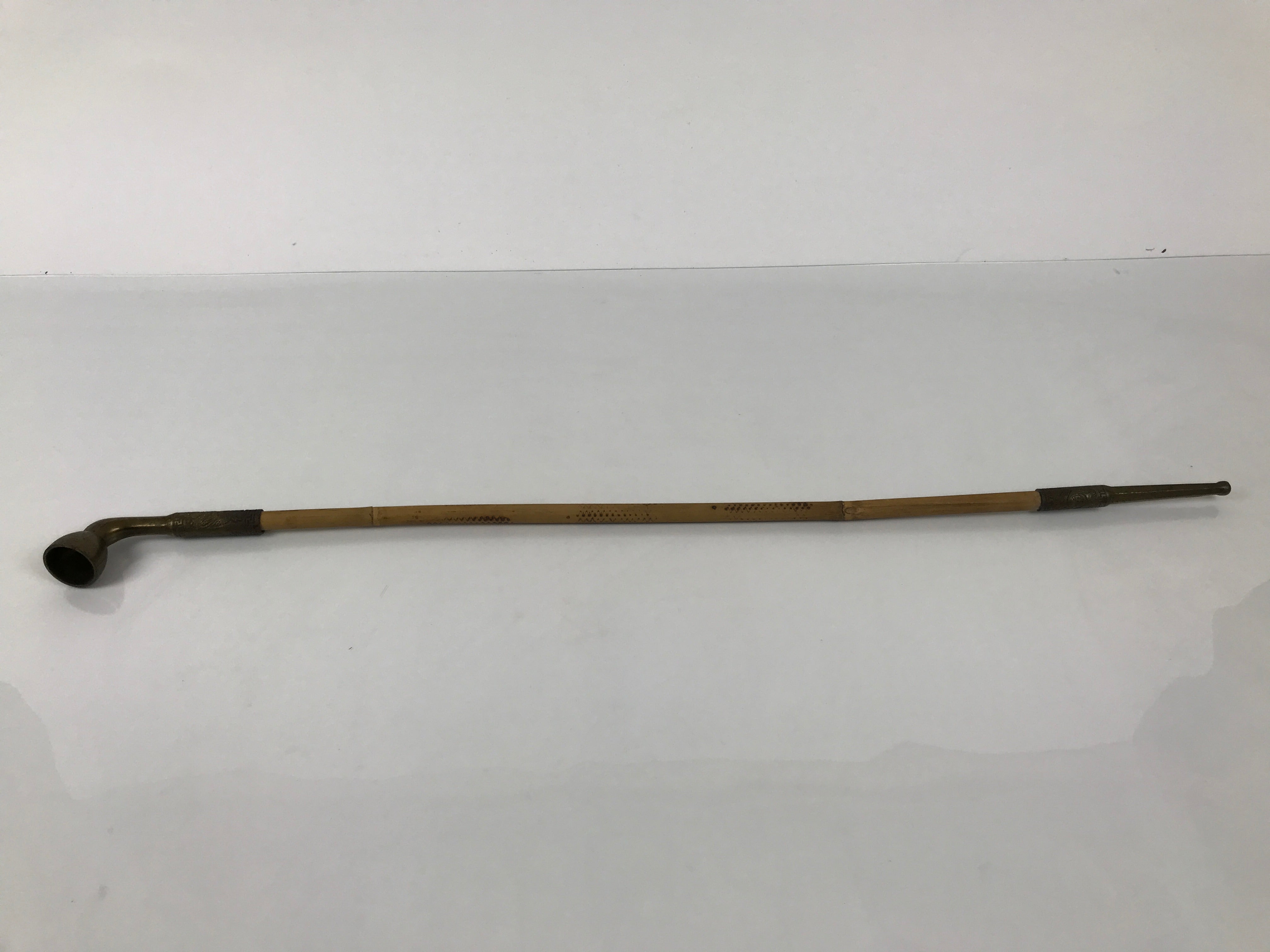 Japanese Bamboo Metal Large Traditional Kiseru Pipe Vtg Crane Mon Design JK912