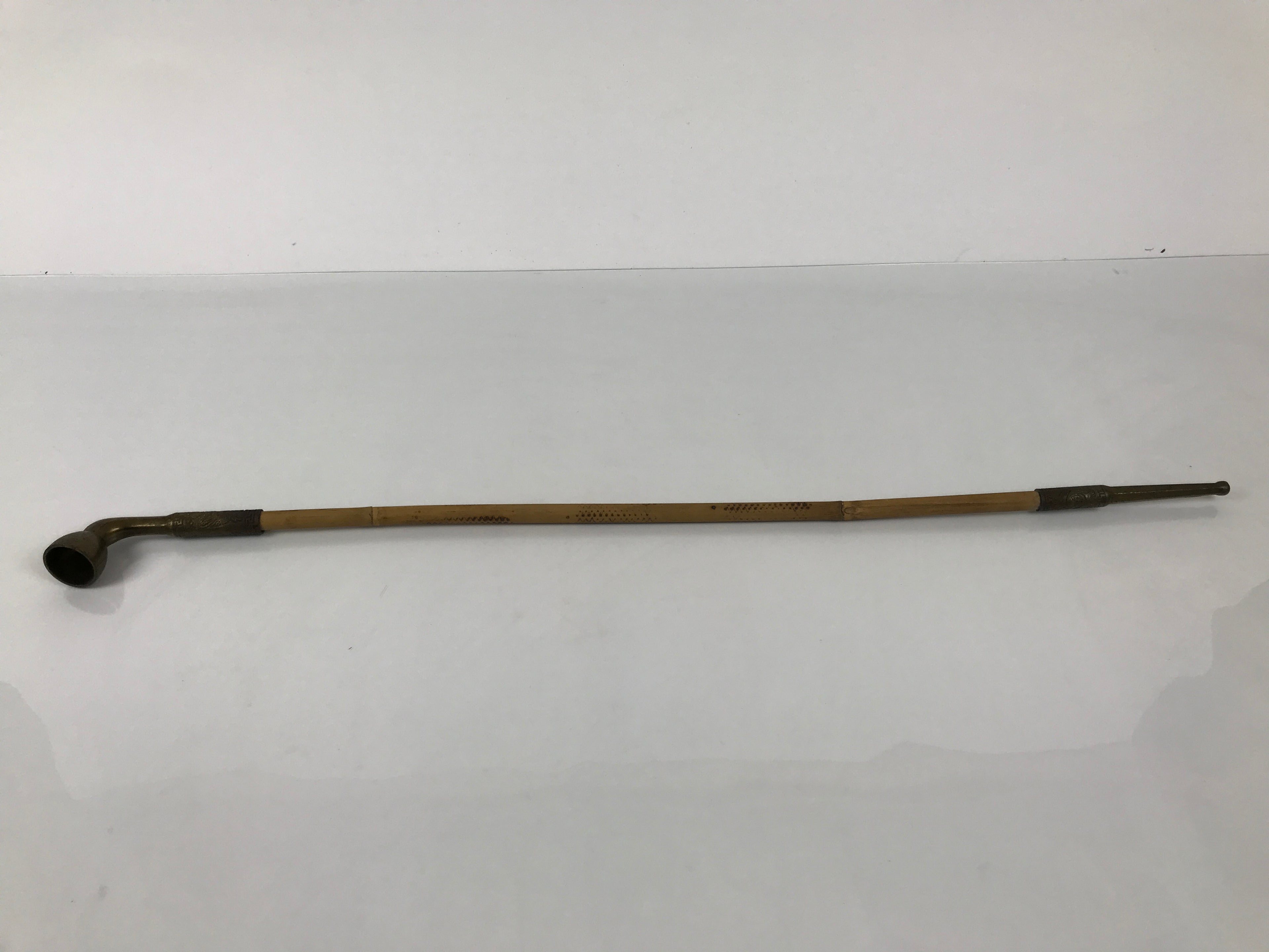 Japanese Bamboo Metal Large Traditional Kiseru Pipe Vtg Crane Mon Design JK912