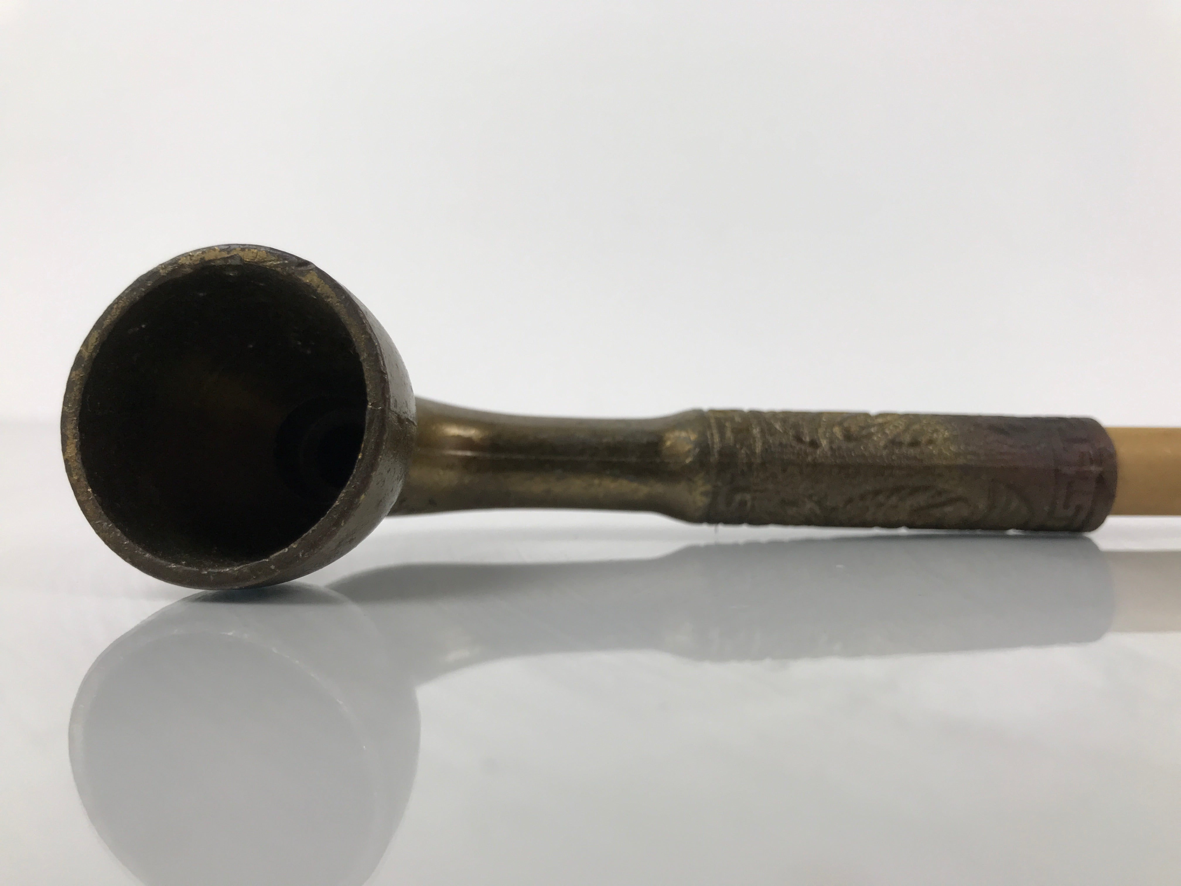 Japanese Bamboo Metal Large Traditional Kiseru Pipe Vtg Crane Mon Design JK912