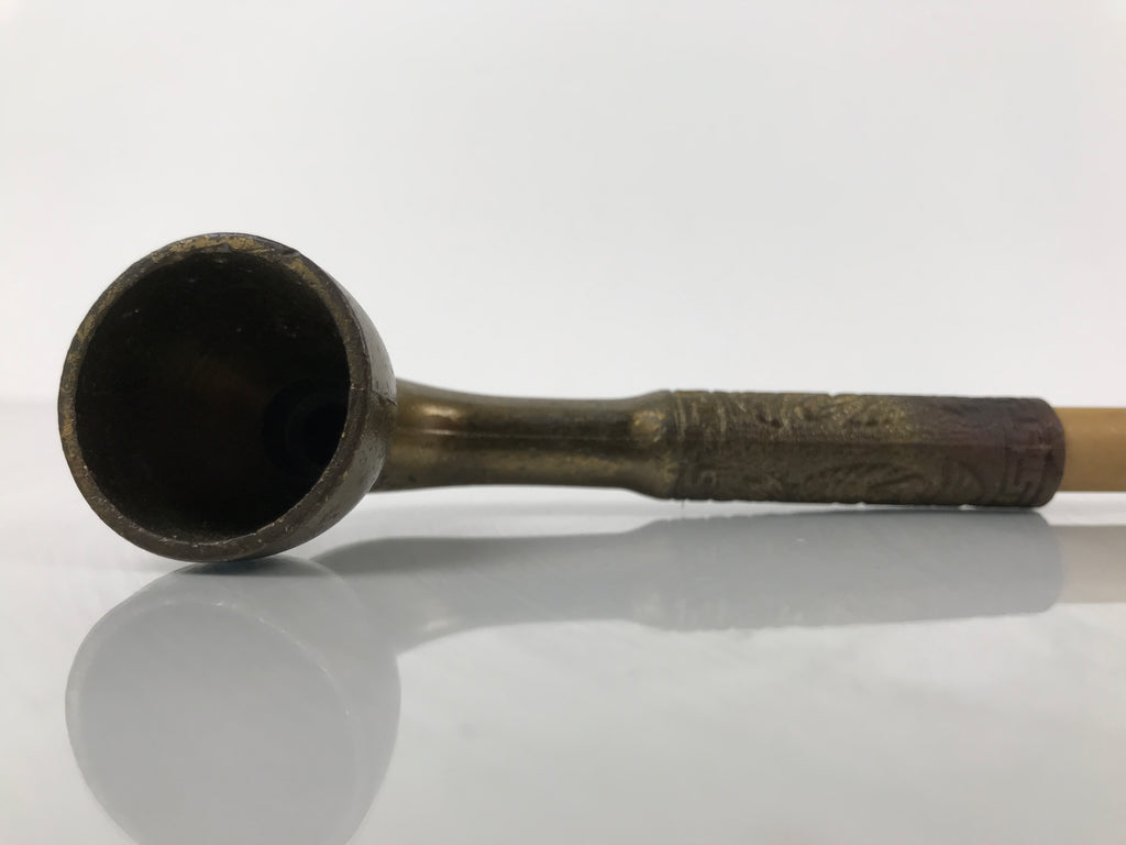 Japanese Bamboo Metal Large Traditional Kiseru Pipe Vtg Crane Mon Design JK912