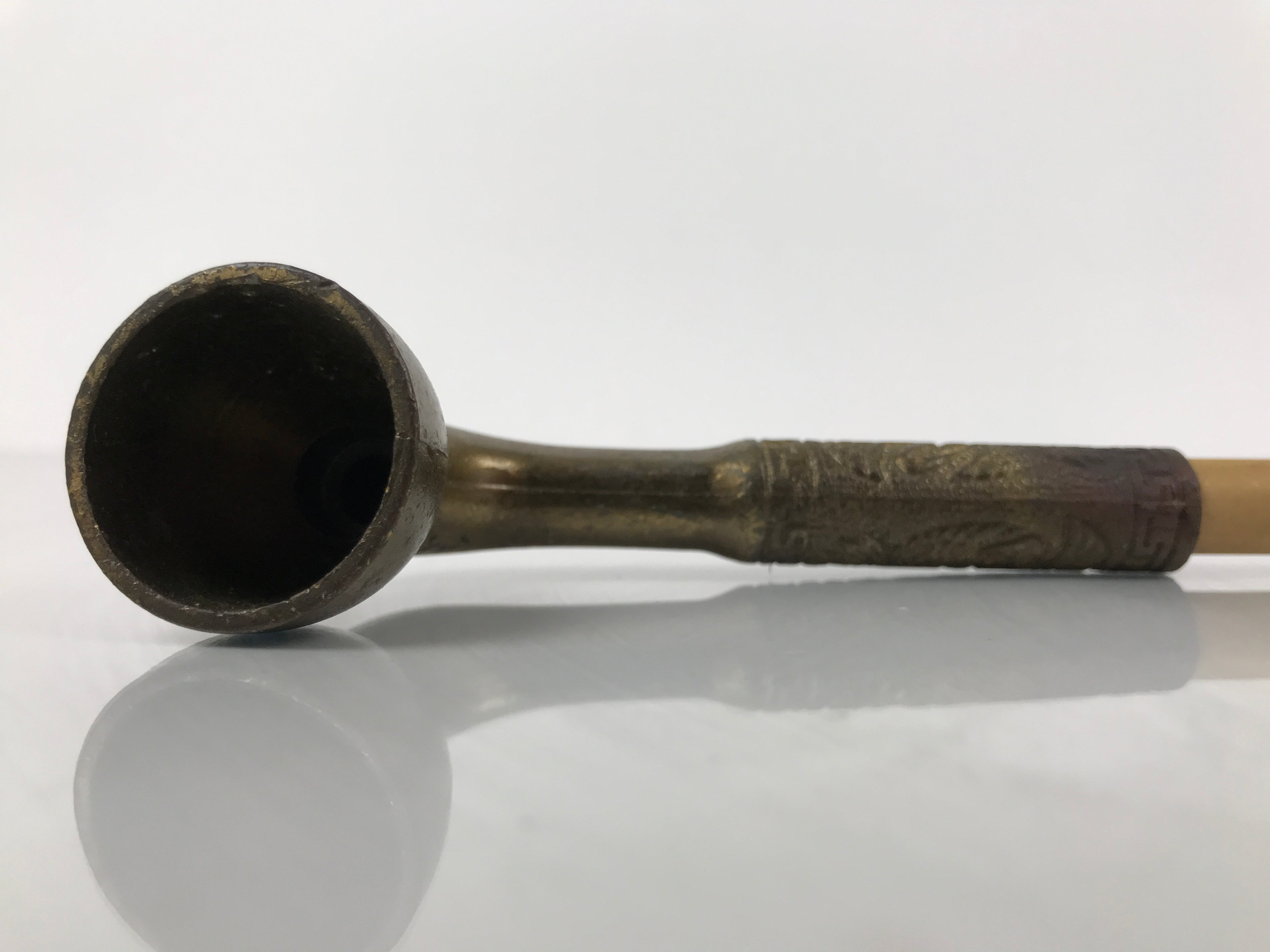 Japanese Bamboo Metal Large Traditional Kiseru Pipe Vtg Crane Mon Design JK912