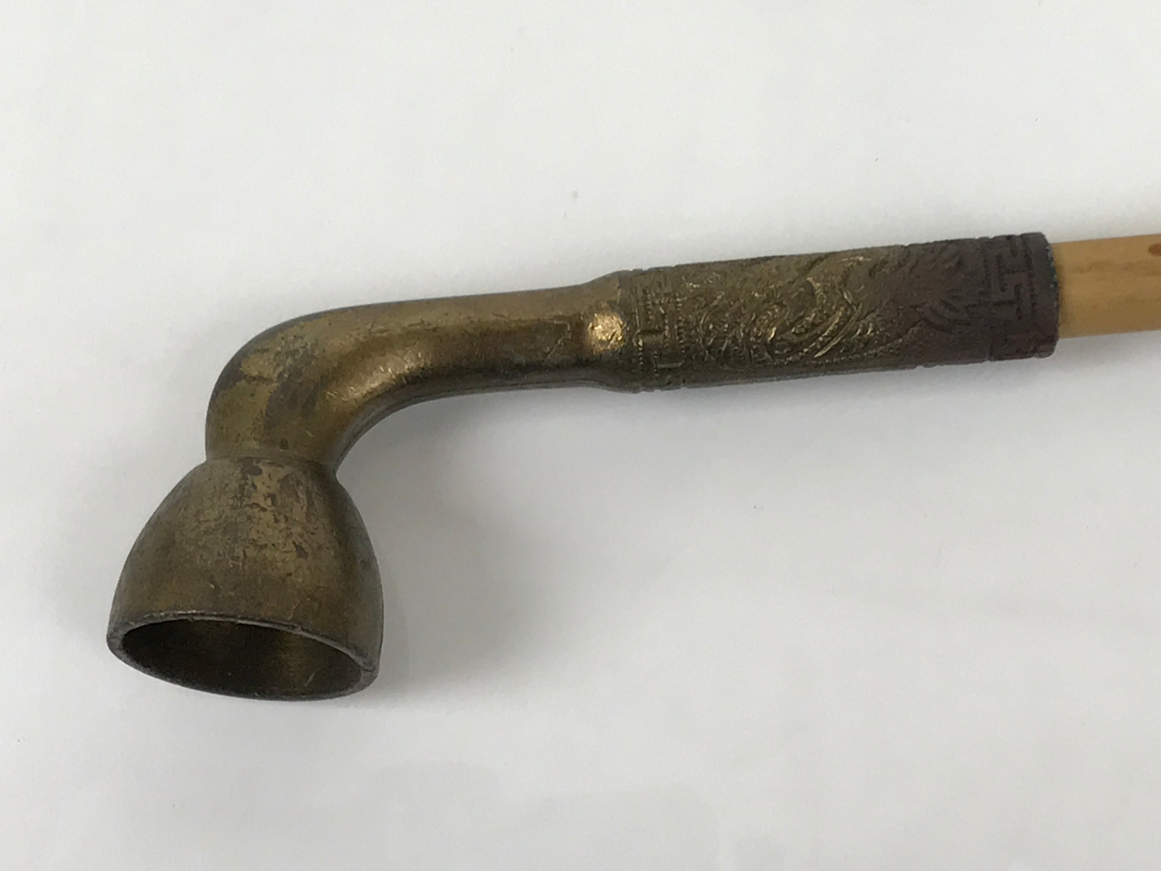 Japanese Bamboo Metal Large Traditional Kiseru Pipe Vtg Crane Mon Design JK912