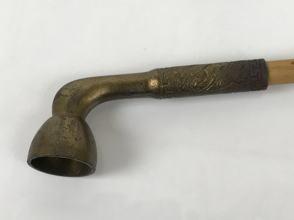 Japanese Bamboo Metal Large Traditional Kiseru Pipe Vtg Crane Mon Design JK912