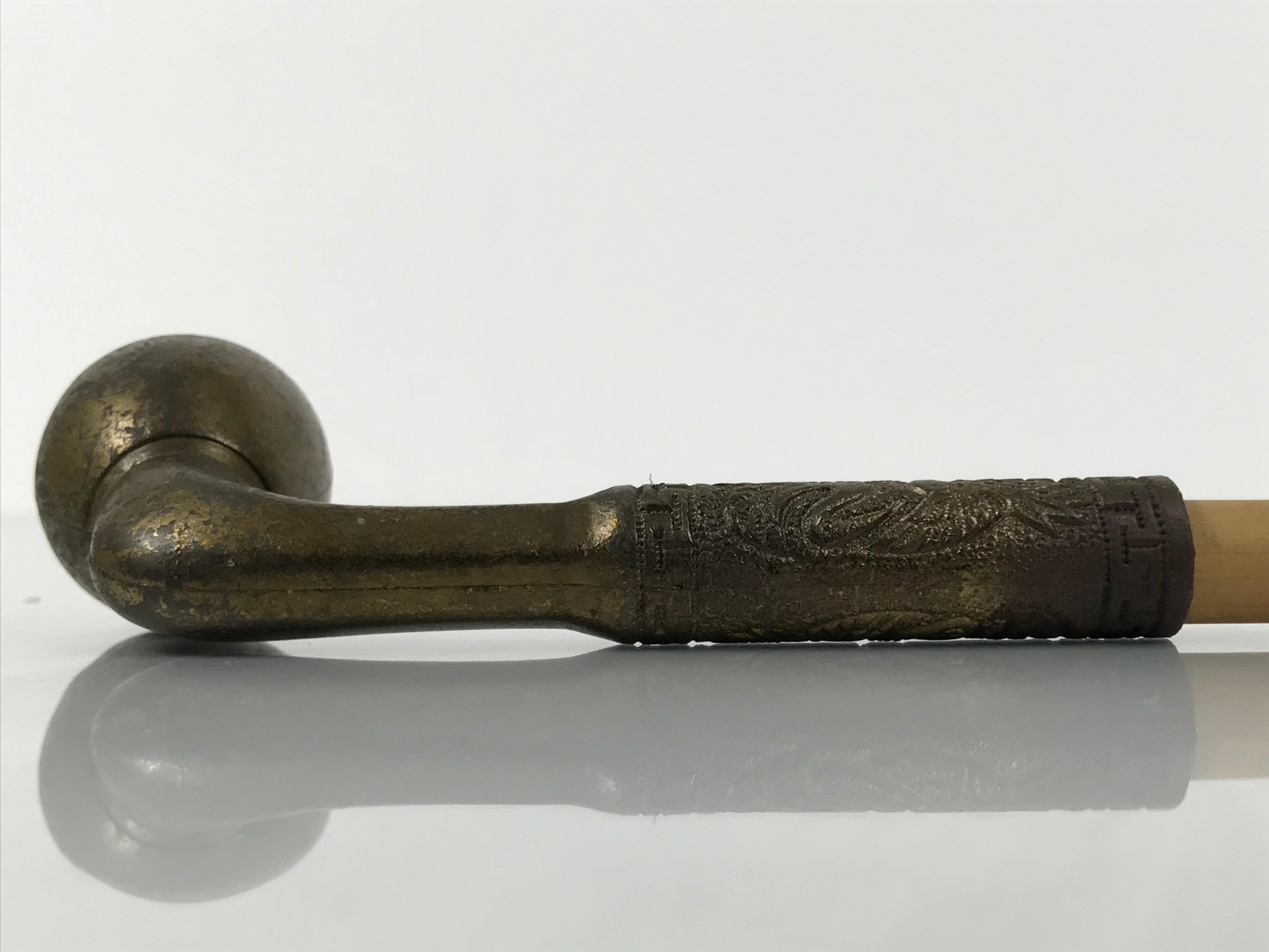 Japanese Bamboo Metal Large Traditional Kiseru Pipe Vtg Crane Mon Design JK912