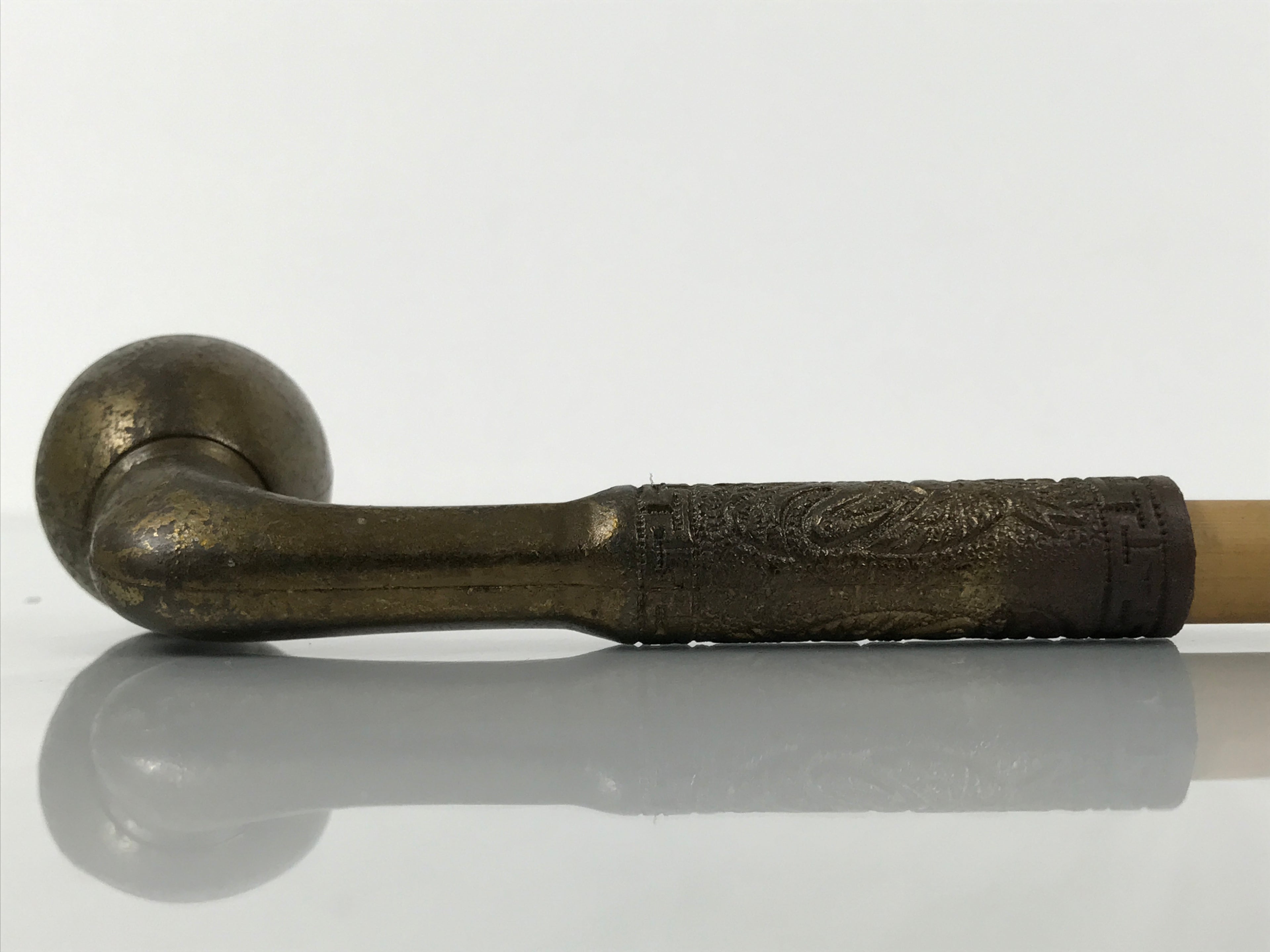 Japanese Bamboo Metal Large Traditional Kiseru Pipe Vtg Crane Mon Design JK912
