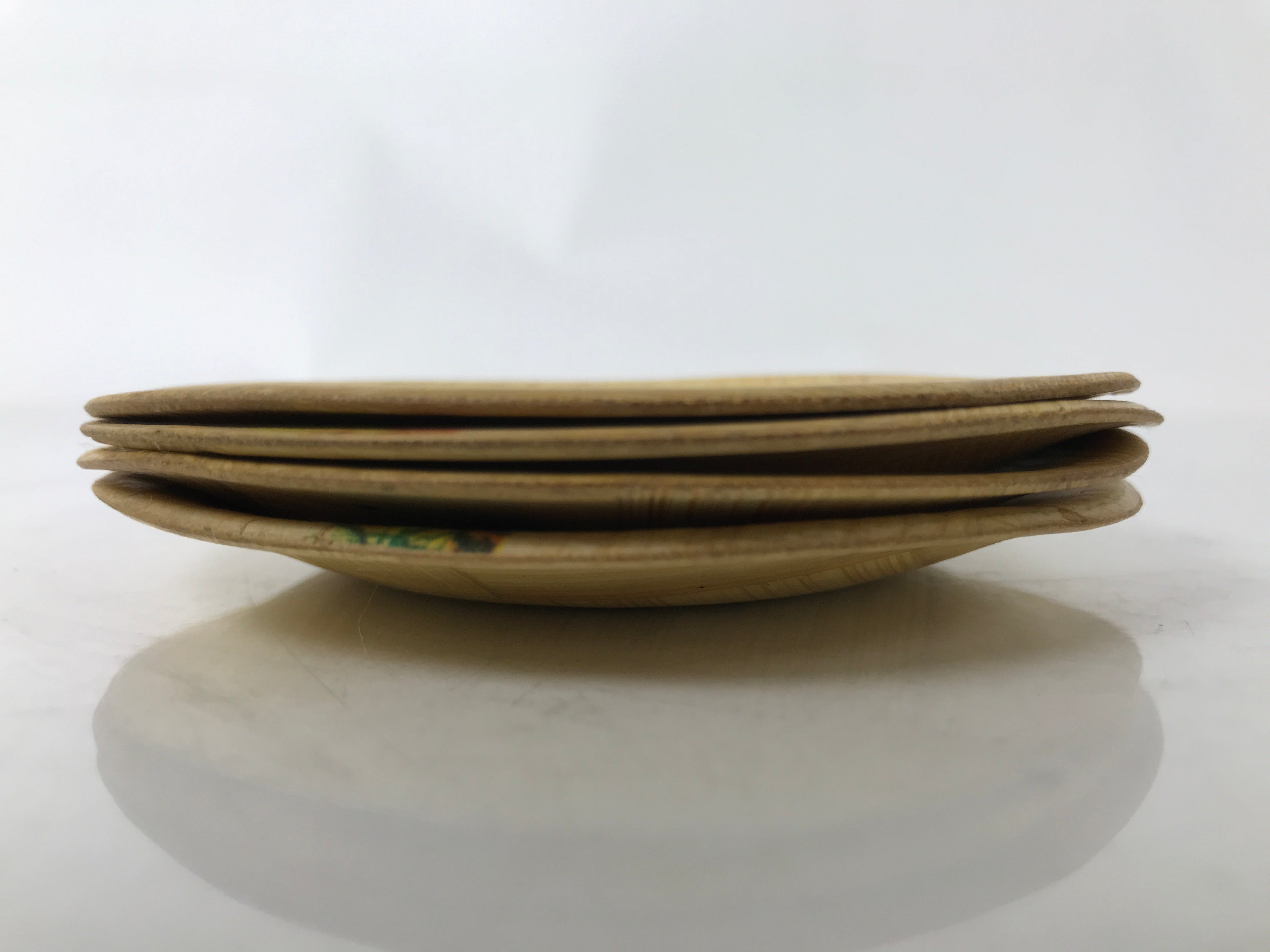Japanese Bamboo Okinawa Drink Saucer Chataku Coaster Souvenir 4pc Dancer L392