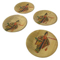 Japanese Bamboo Okinawa Drink Saucer Chataku Coaster Souvenir 4pc Dancer L392