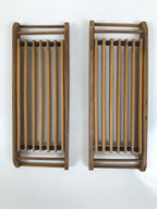 Japanese Bamboo Oshibori-Oki Wet Towel Tray Pair Vtg Holder Slat Duckboard L518