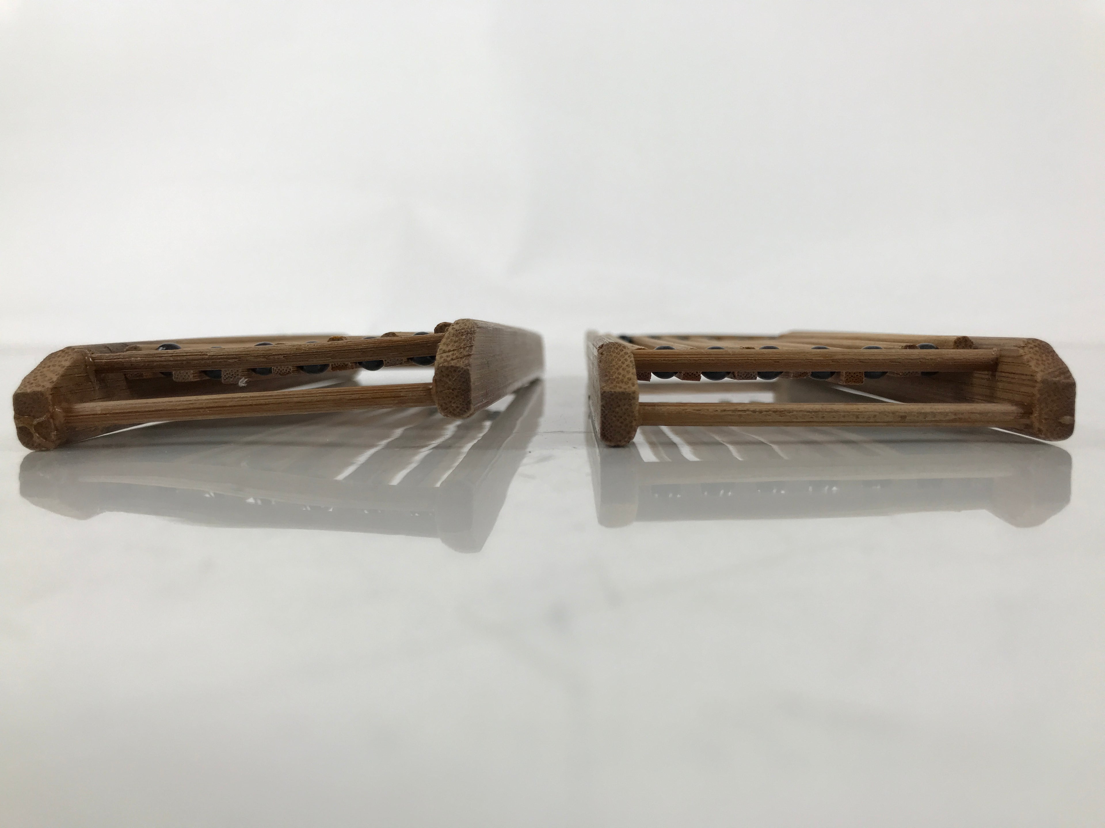 Japanese Bamboo Oshibori-Oki Wet Towel Tray Pair Vtg Holder Slat Duckboard L518