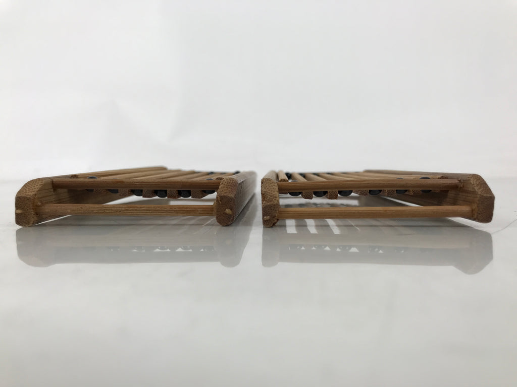 Japanese Bamboo Oshibori-Oki Wet Towel Tray Pair Vtg Holder Slat Duckboard L518