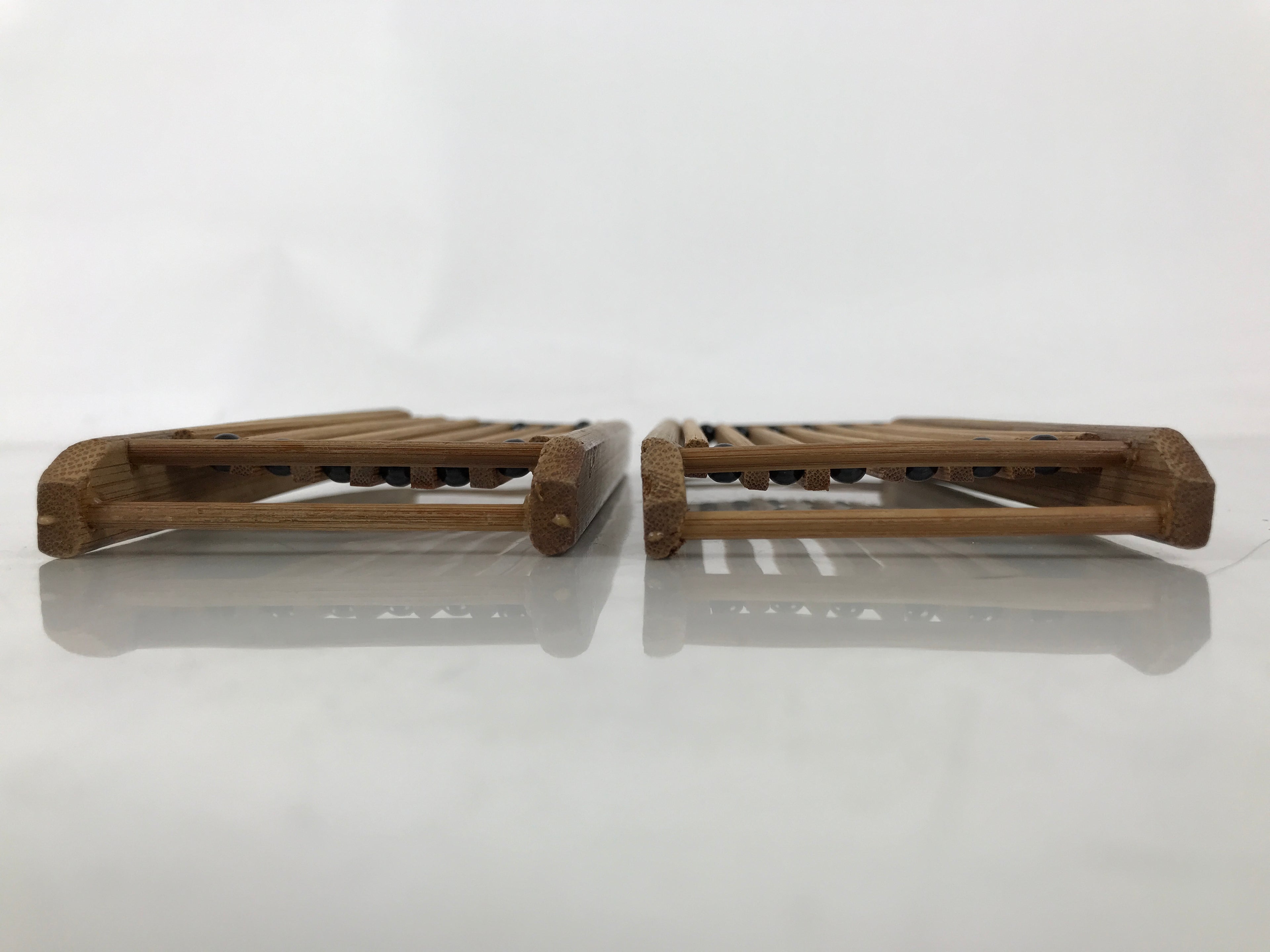 Japanese Bamboo Oshibori-Oki Wet Towel Tray Pair Vtg Holder Slat Duckboard L518
