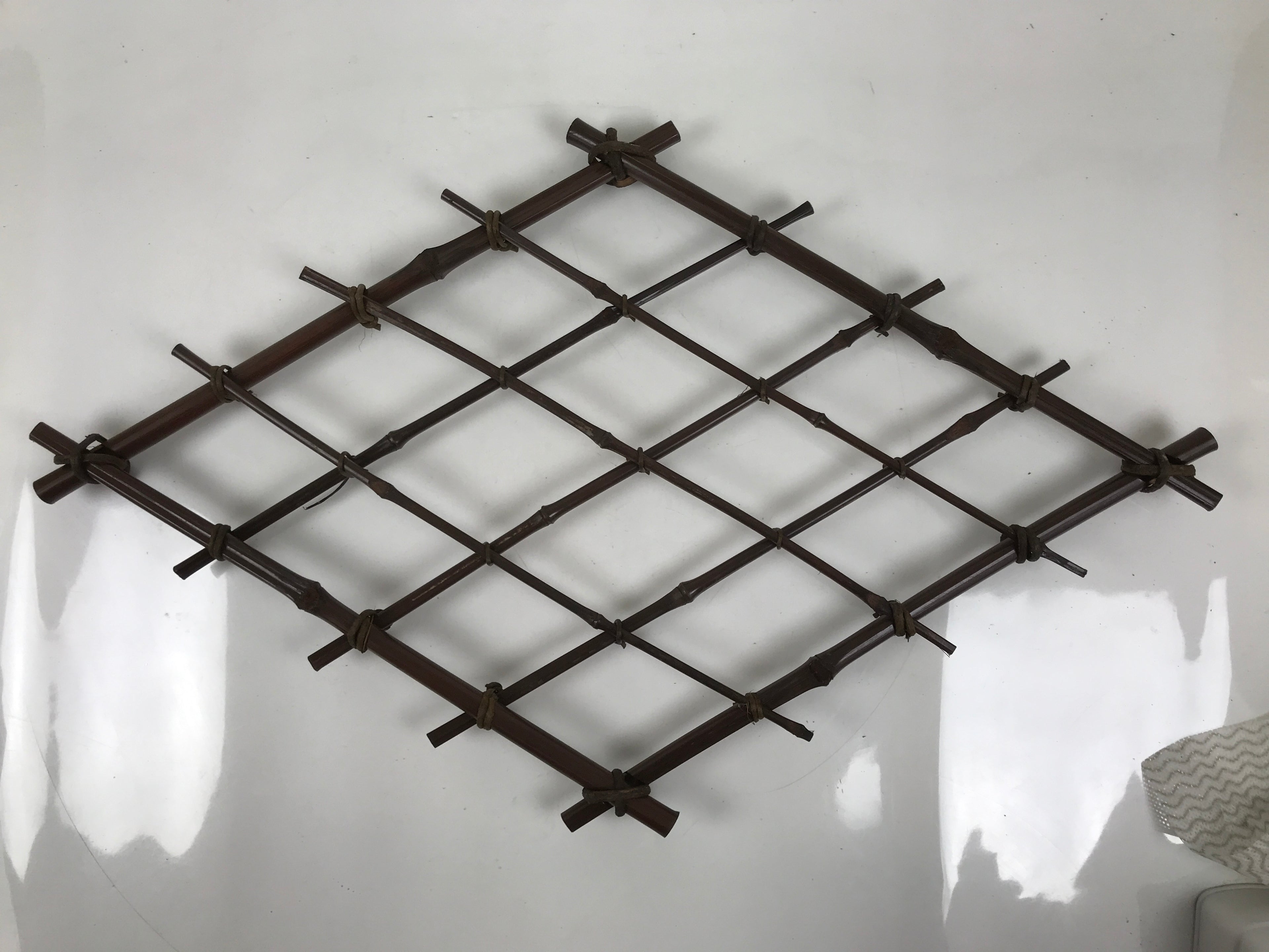 Japanese Bamboo Rhombus Lattice Wall Decoration Vtg Vine Natural Material WT557
