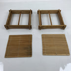 Japanese Bamboo Shabu Shabu Meat Stacking Serving Dishes Vtg Plates Brown L282