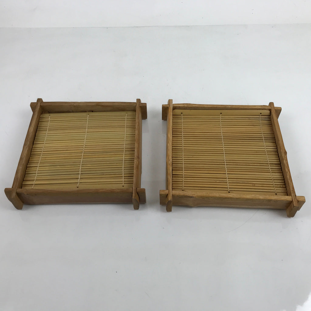 Japanese Bamboo Shabu Shabu Meat Stacking Serving Dishes Vtg Plates Brown L282
