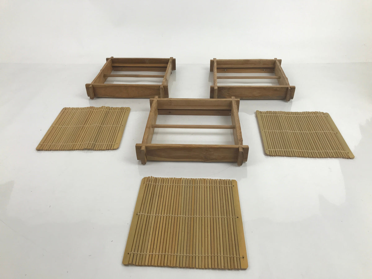 Japanese Bamboo Shabu Shabu Meat Stacking Serving Dishes Vtg Plates Brown L312
