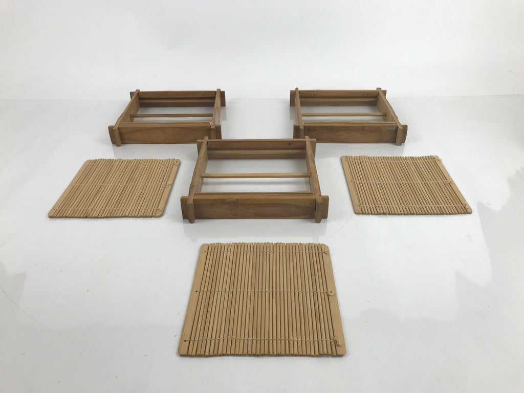 Japanese Bamboo Shabu Shabu Meat Stacking Serving Dishes Vtg Plates Brown L312