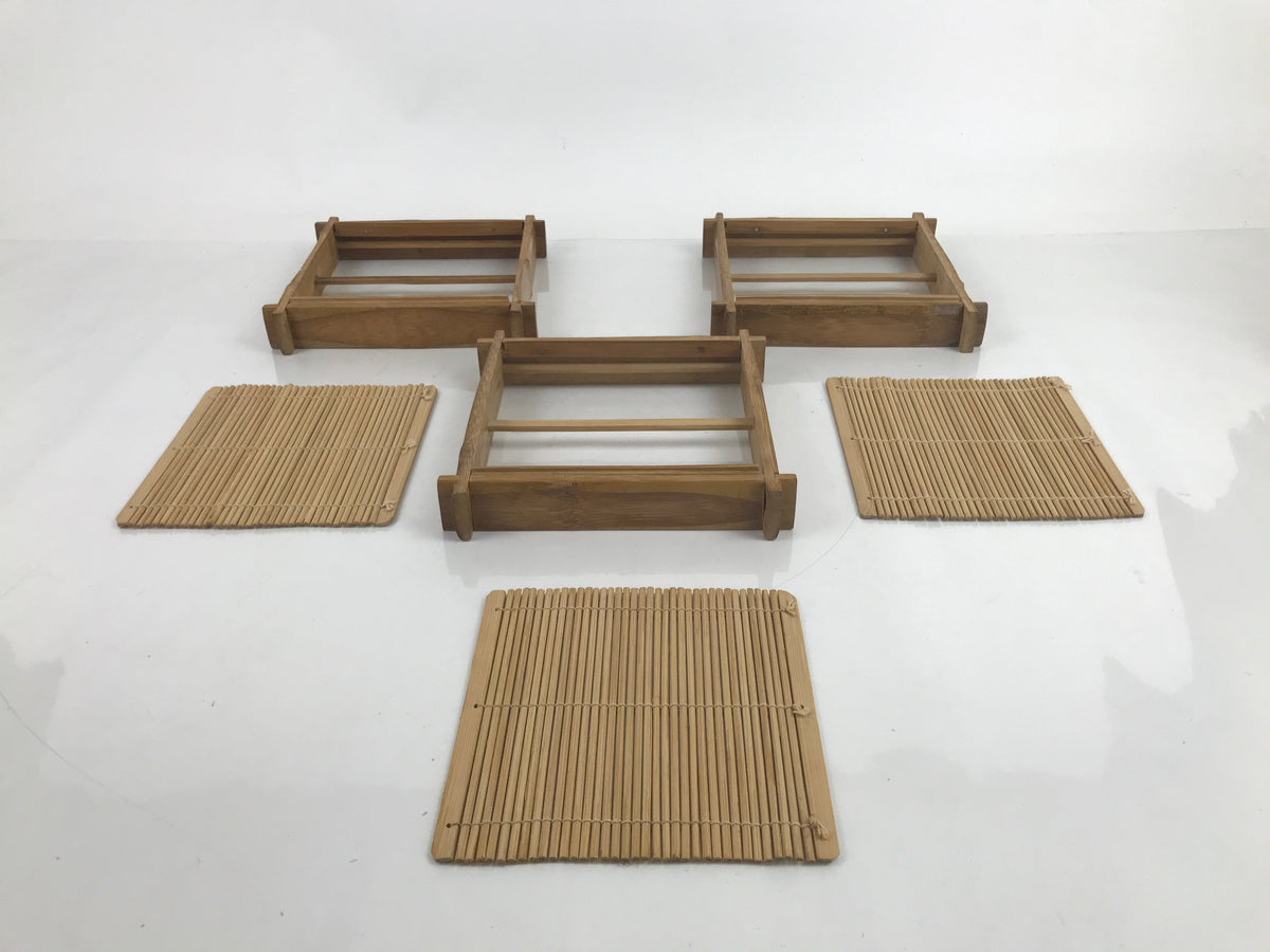 Japanese Bamboo Shabu Shabu Meat Stacking Serving Dishes Vtg Plates Brown L312