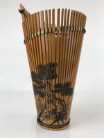 Japanese Bamboo Slat Flower Vase Vtg Kabin Ikebana Shouchikubai Pine Plum FK97
