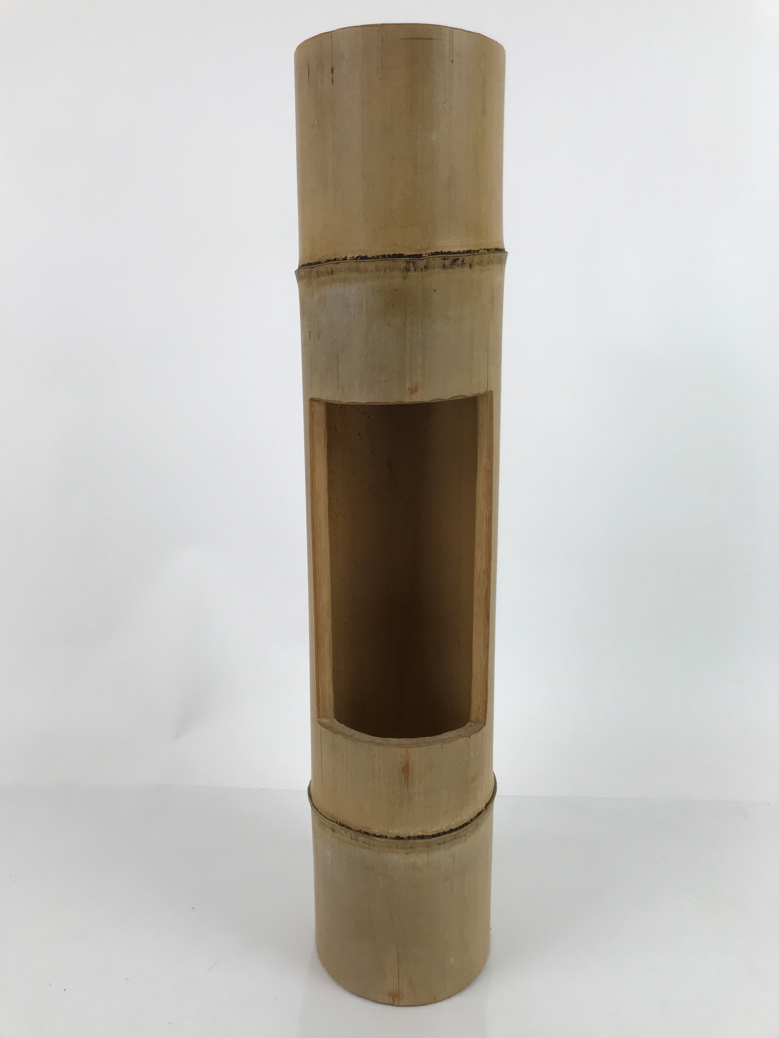 Japanese Bamboo Tube Flower Vase Kabin Vtg Ikebana Arrangement Brown FK100