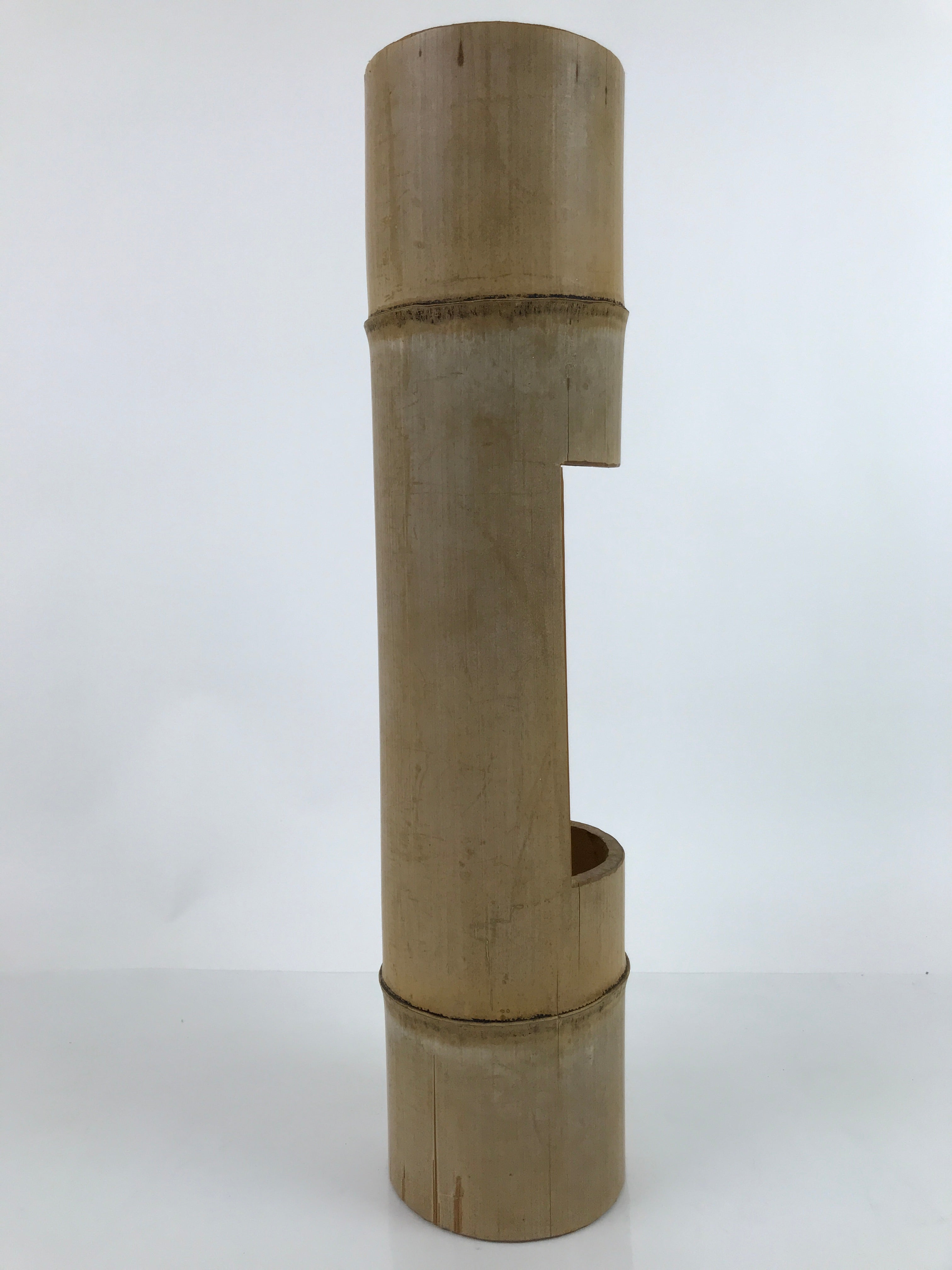 Japanese Bamboo Tube Flower Vase Kabin Vtg Ikebana Arrangement Brown FK100