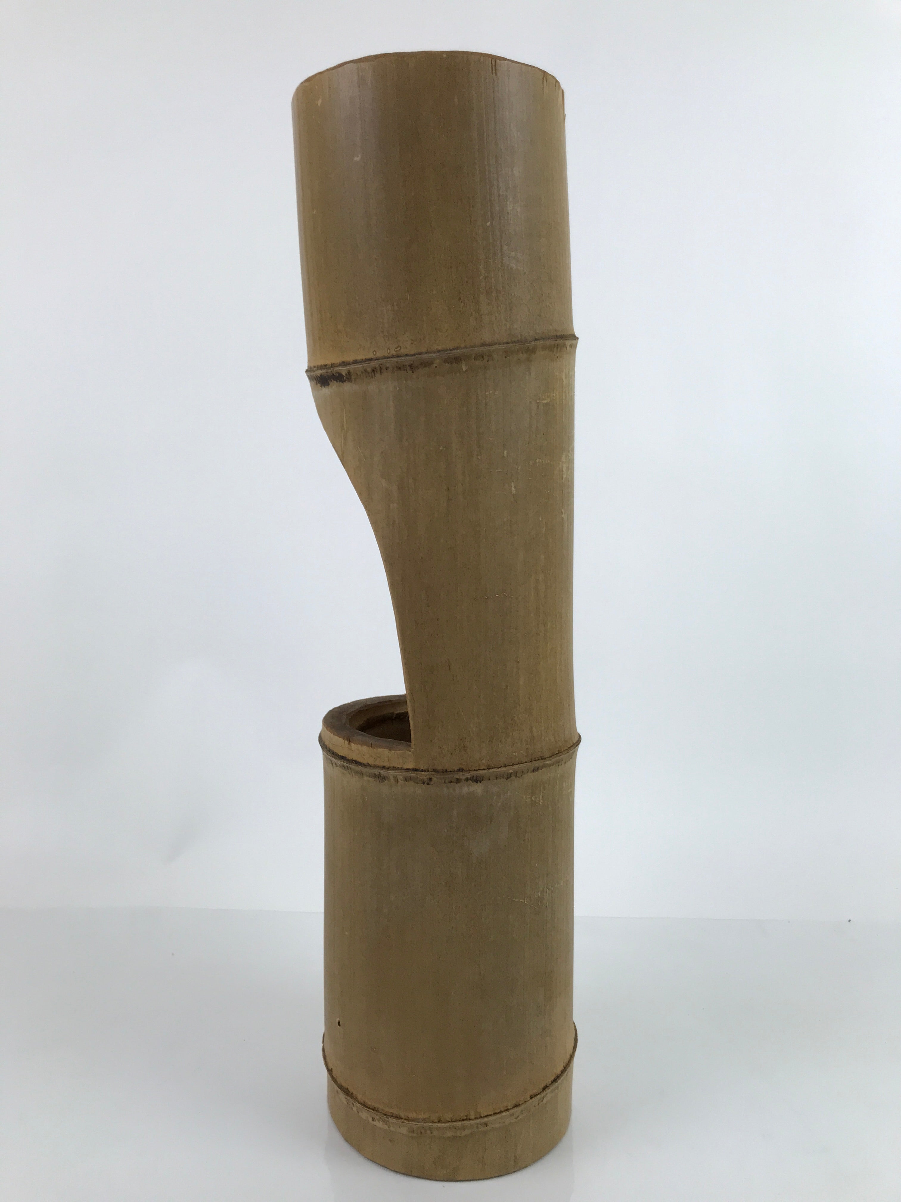 Japanese Bamboo Tube Flower Vase Kabin Vtg Ikebana Arrangement Brown FK101